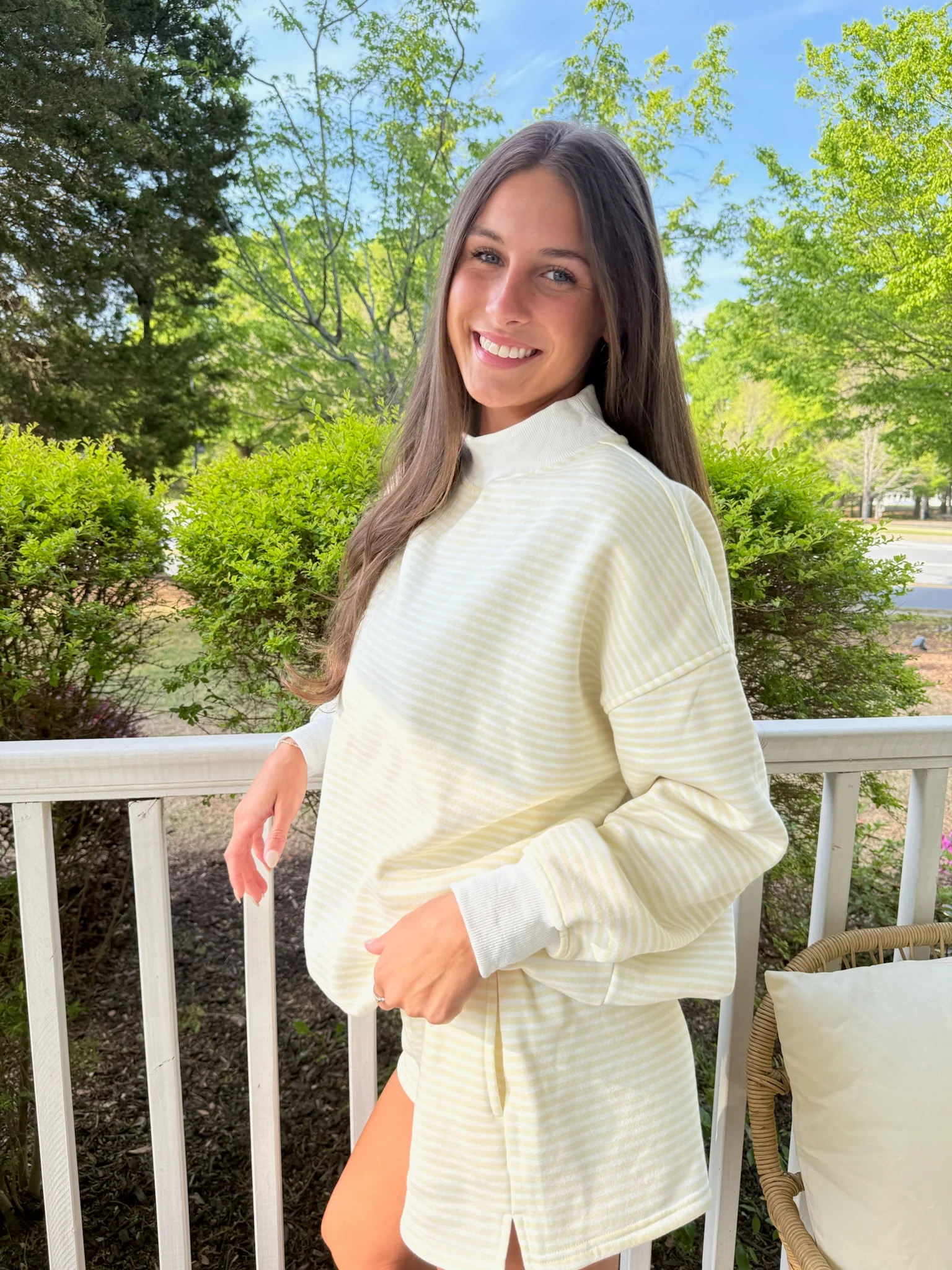 Baby Yellow and White Big Striped Mockneck Sweatshirt - Image 14