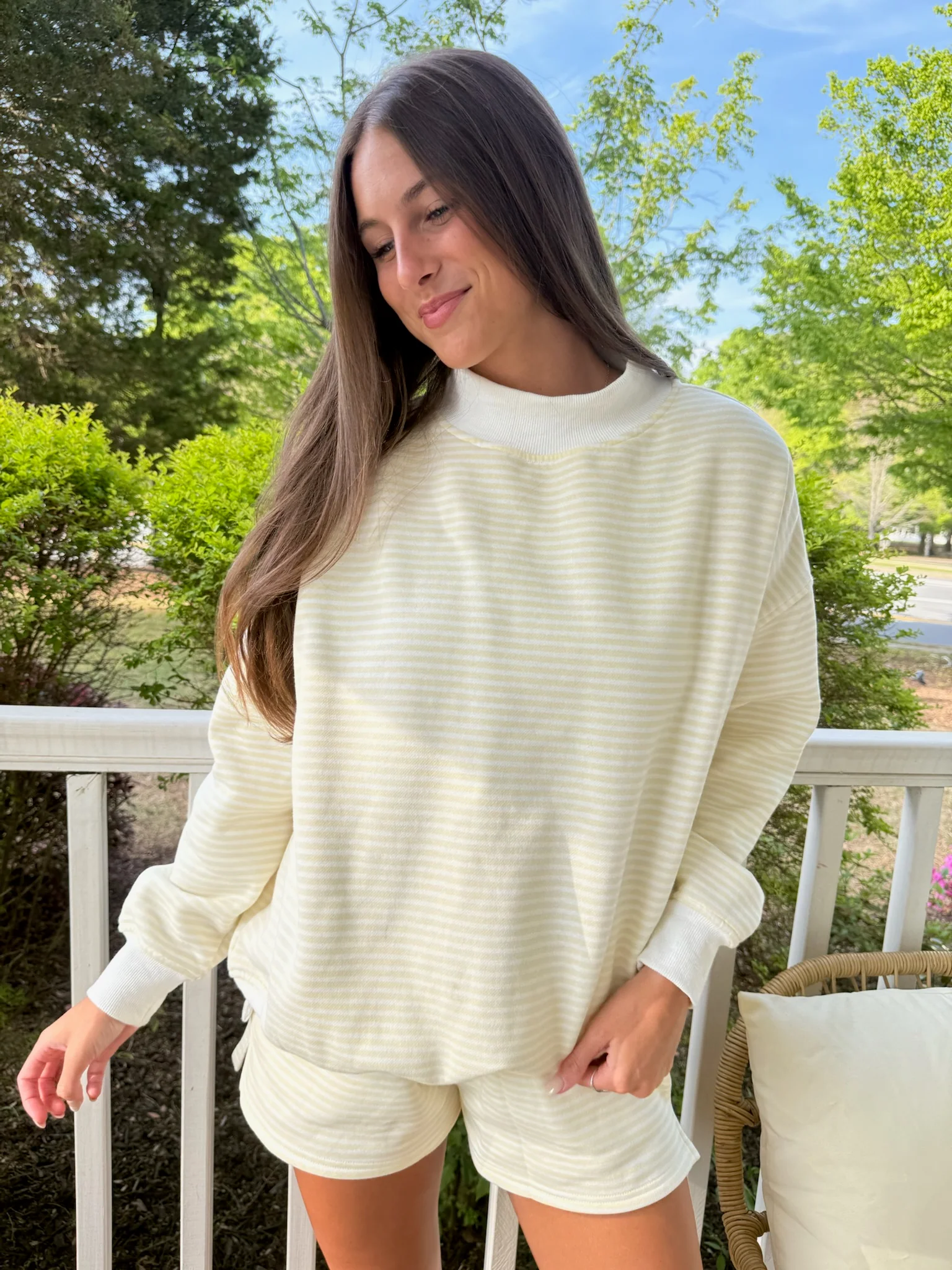 Baby Yellow and White Big Striped Mockneck Sweatshirt - Image 15