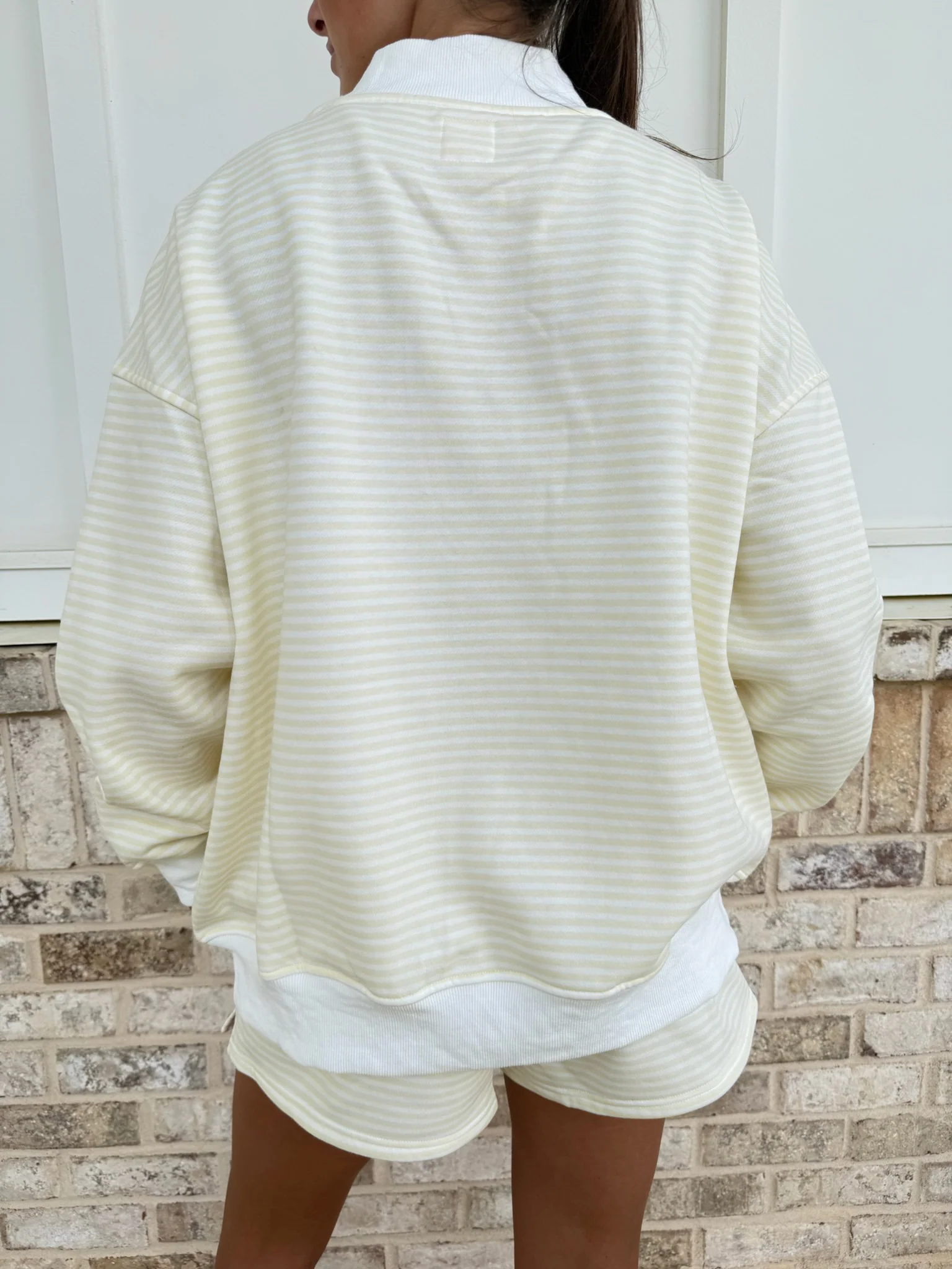Baby Yellow and White Big Striped Mockneck Sweatshirt - Image 2