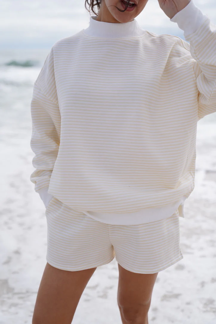 Baby Yellow and White Big Striped Mockneck Sweatshirt - Image 4