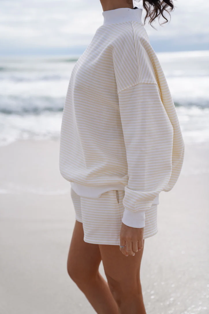 Baby Yellow and White Big Striped Mockneck Sweatshirt - Image 6