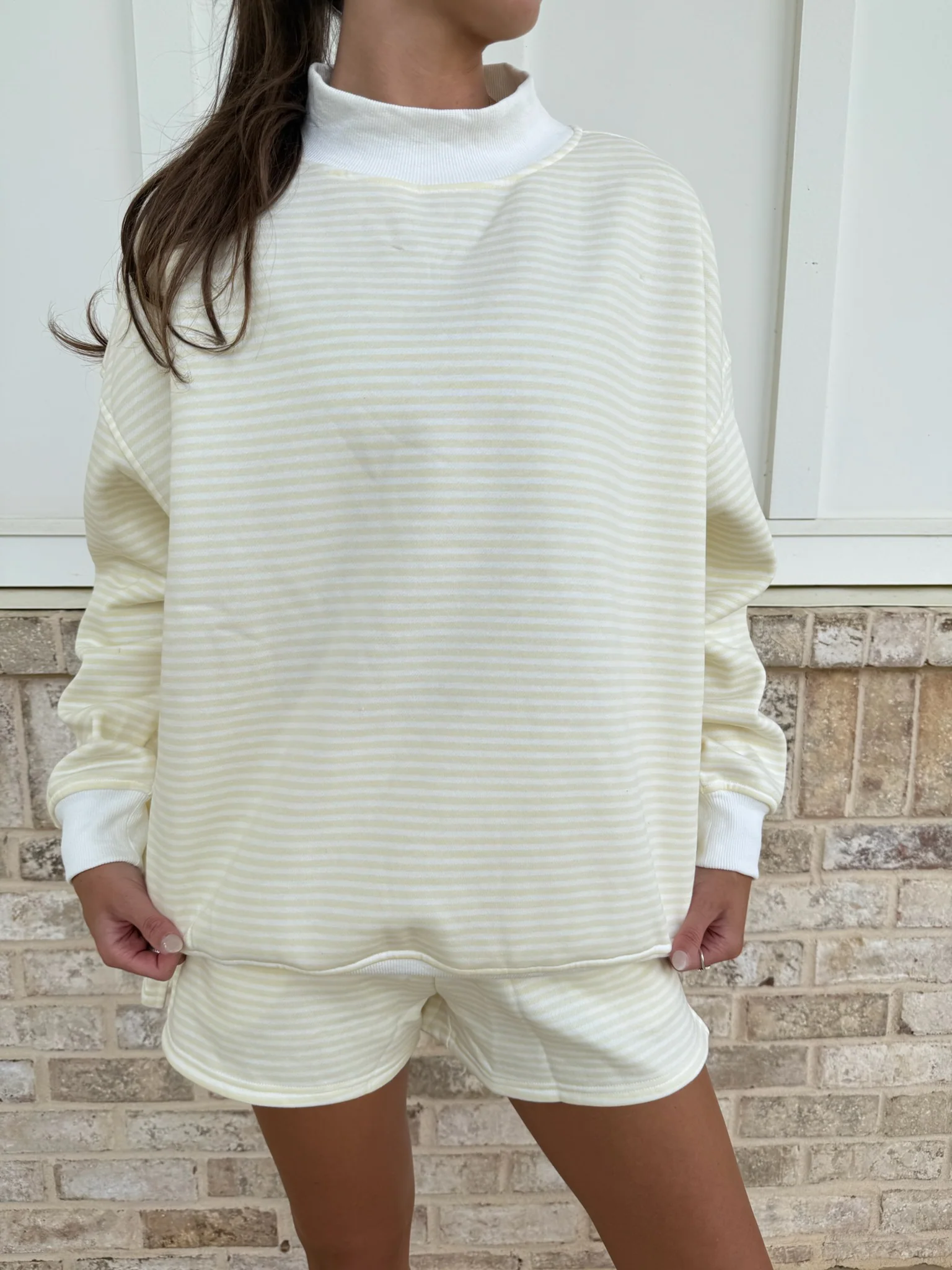 Baby Yellow and White Big Striped Mockneck Sweatshirt - Image 9