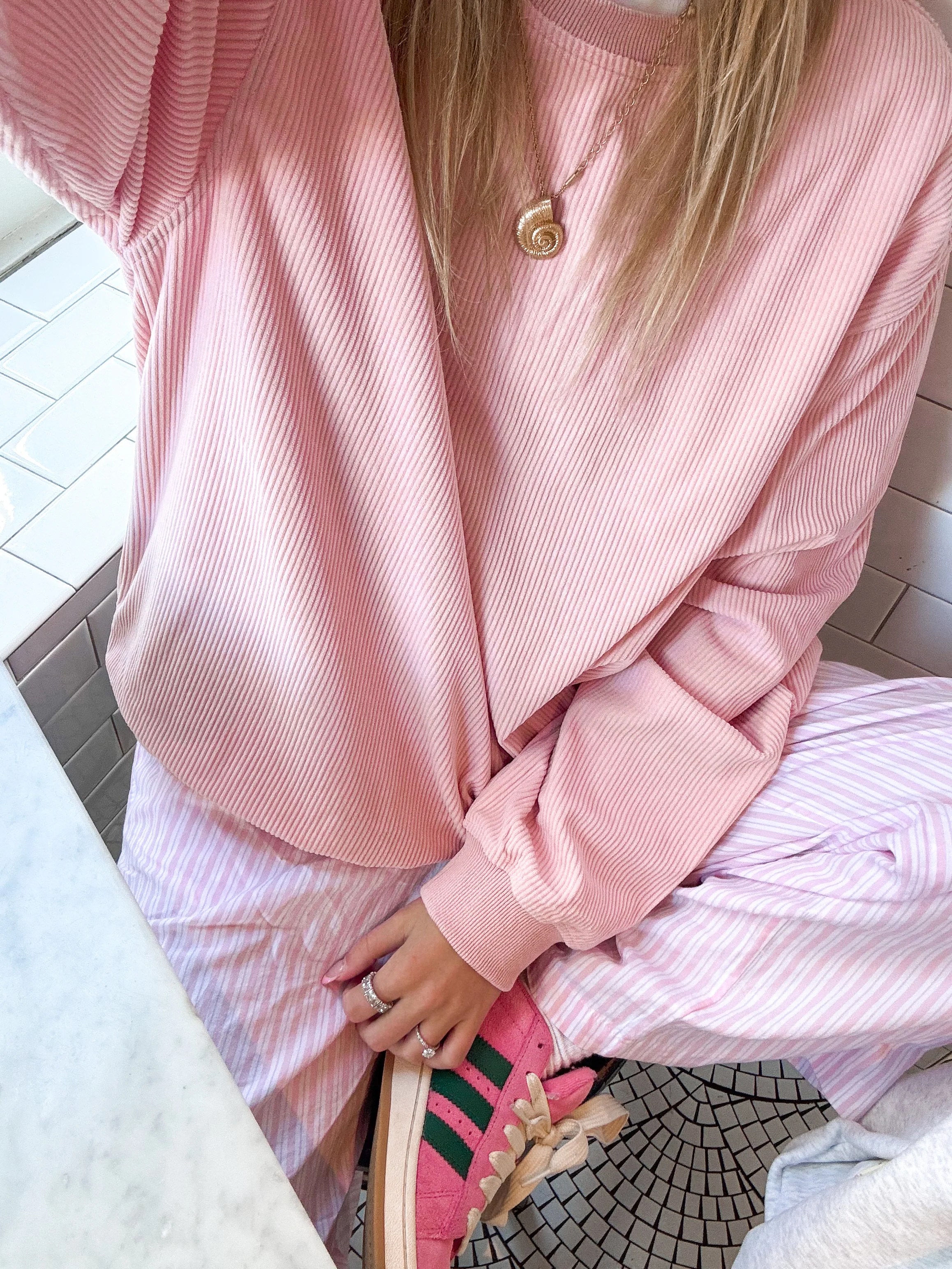 Light Pink Basic Corduroy Sweatshirt - Image 2