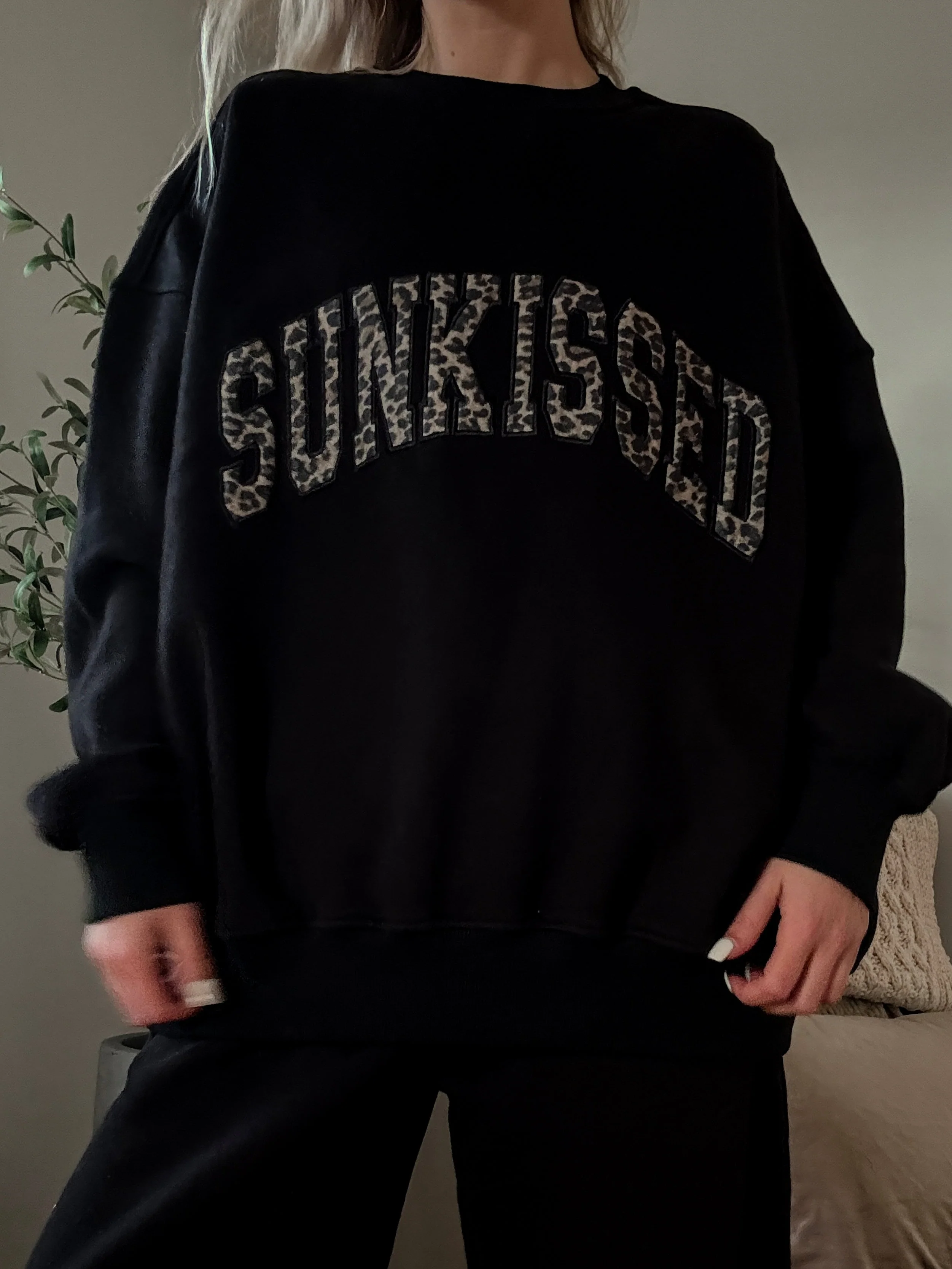 Black Sunkissed Leopard Print Embroider Sweatshirt - Image 2