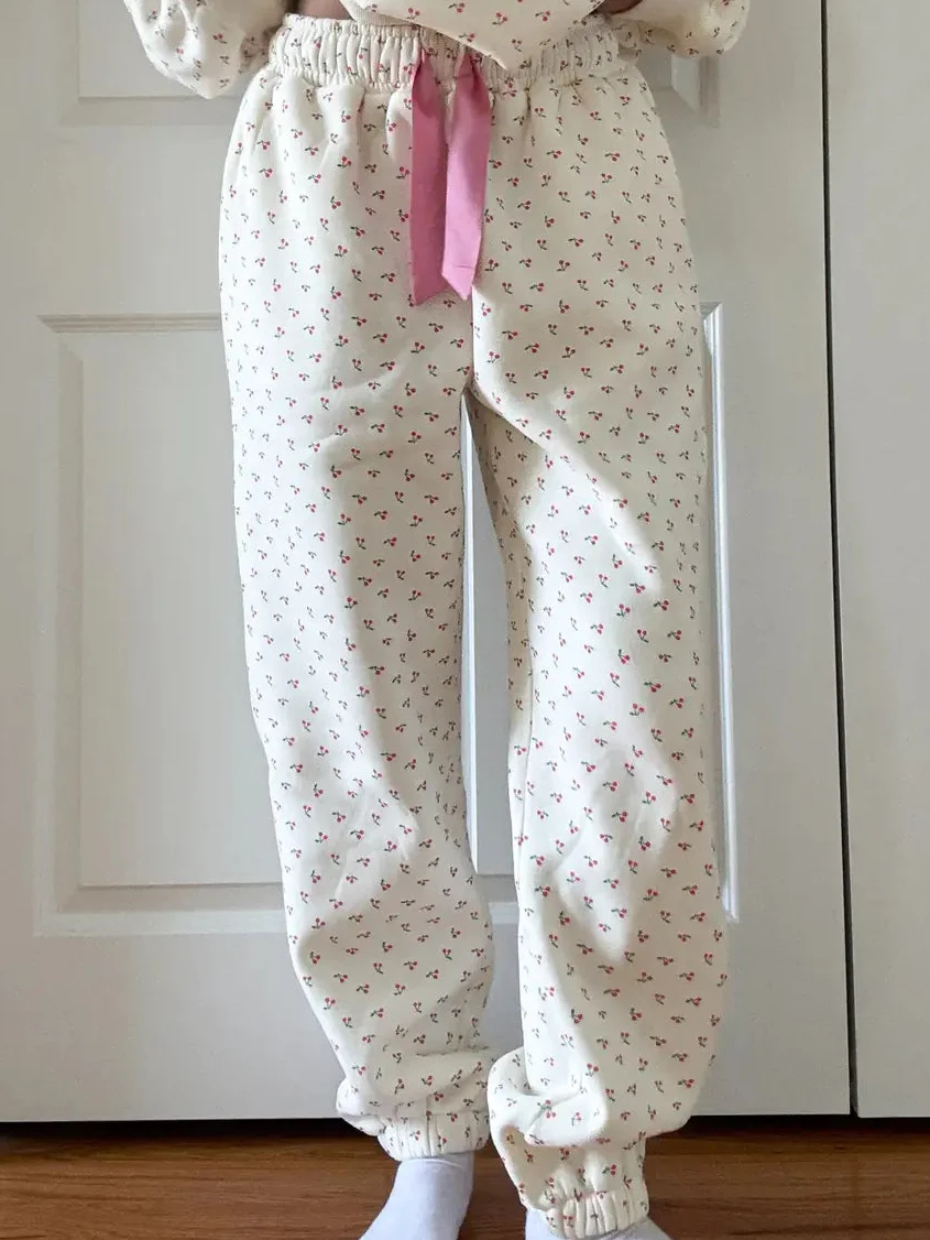Blank Ivory Cherries All Over Jogger Sweatpants