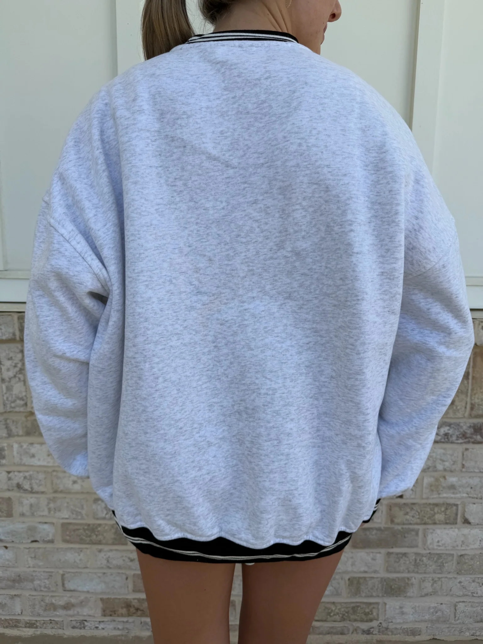 Blank Pearl Grey And Black Preppy Crew Sweatshirt - Image 2