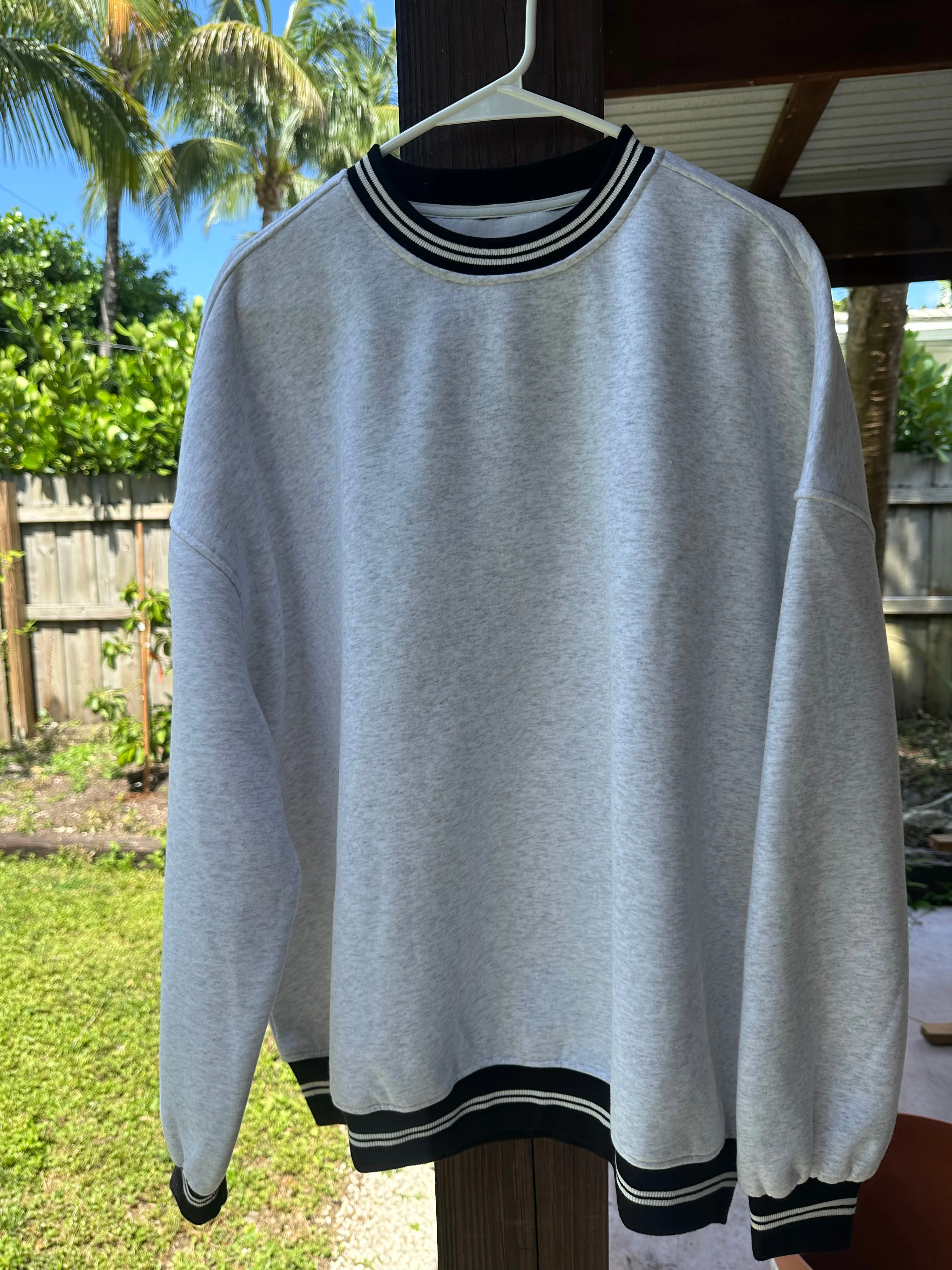Blank Pearl Grey And Black Preppy Crew Sweatshirt - Image 3