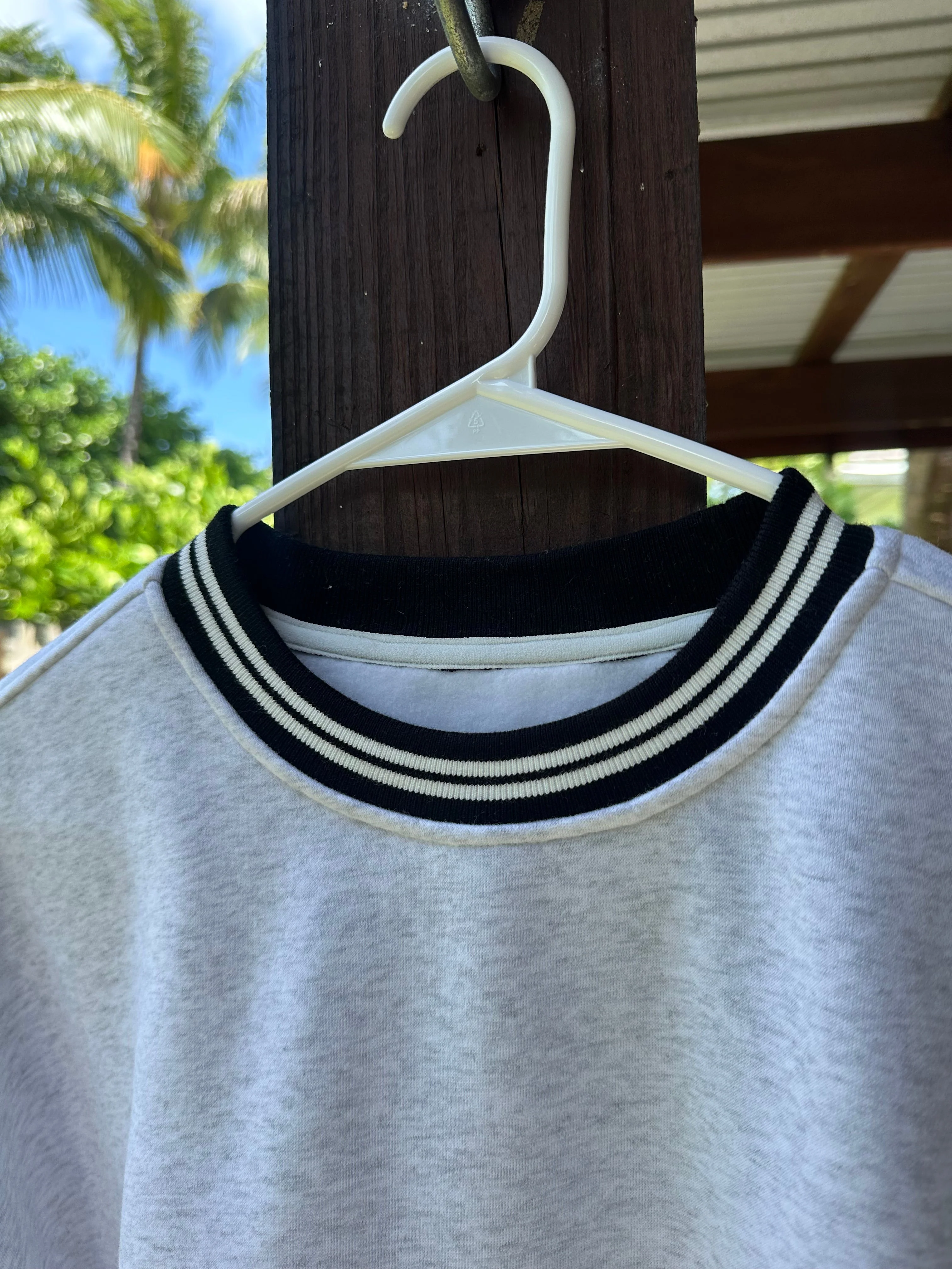 Blank Pearl Grey And Black Preppy Crew Sweatshirt - Image 4