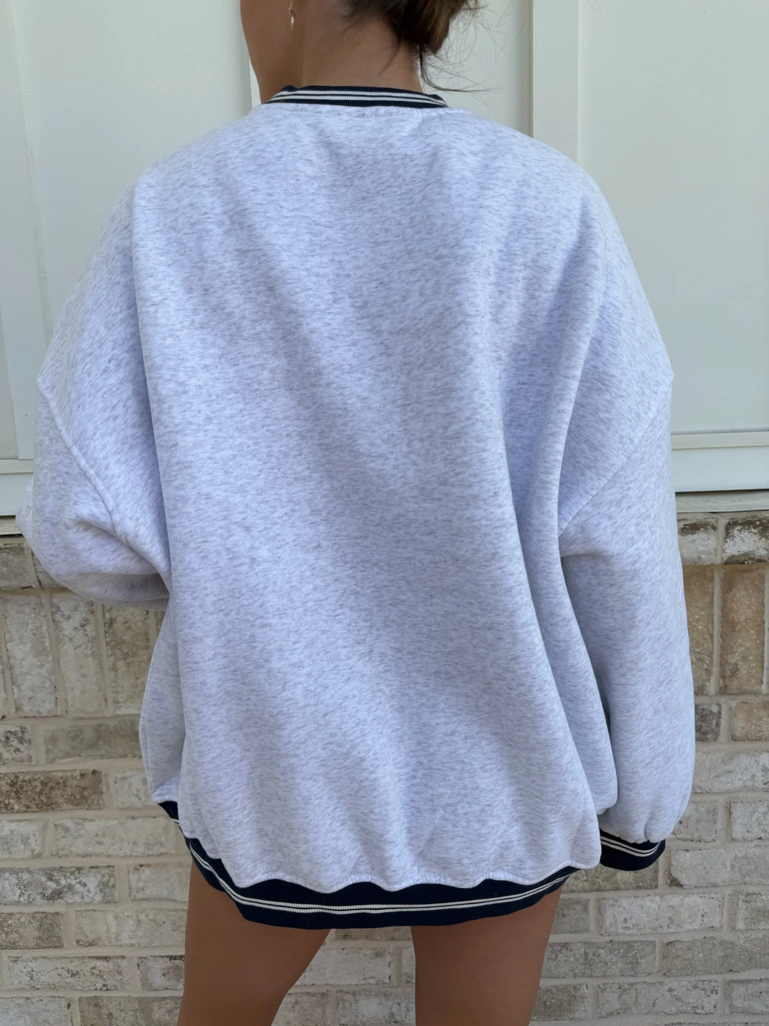Blank Pearl Grey And Navy Preppy Crew Sweatshirt - Image 2
