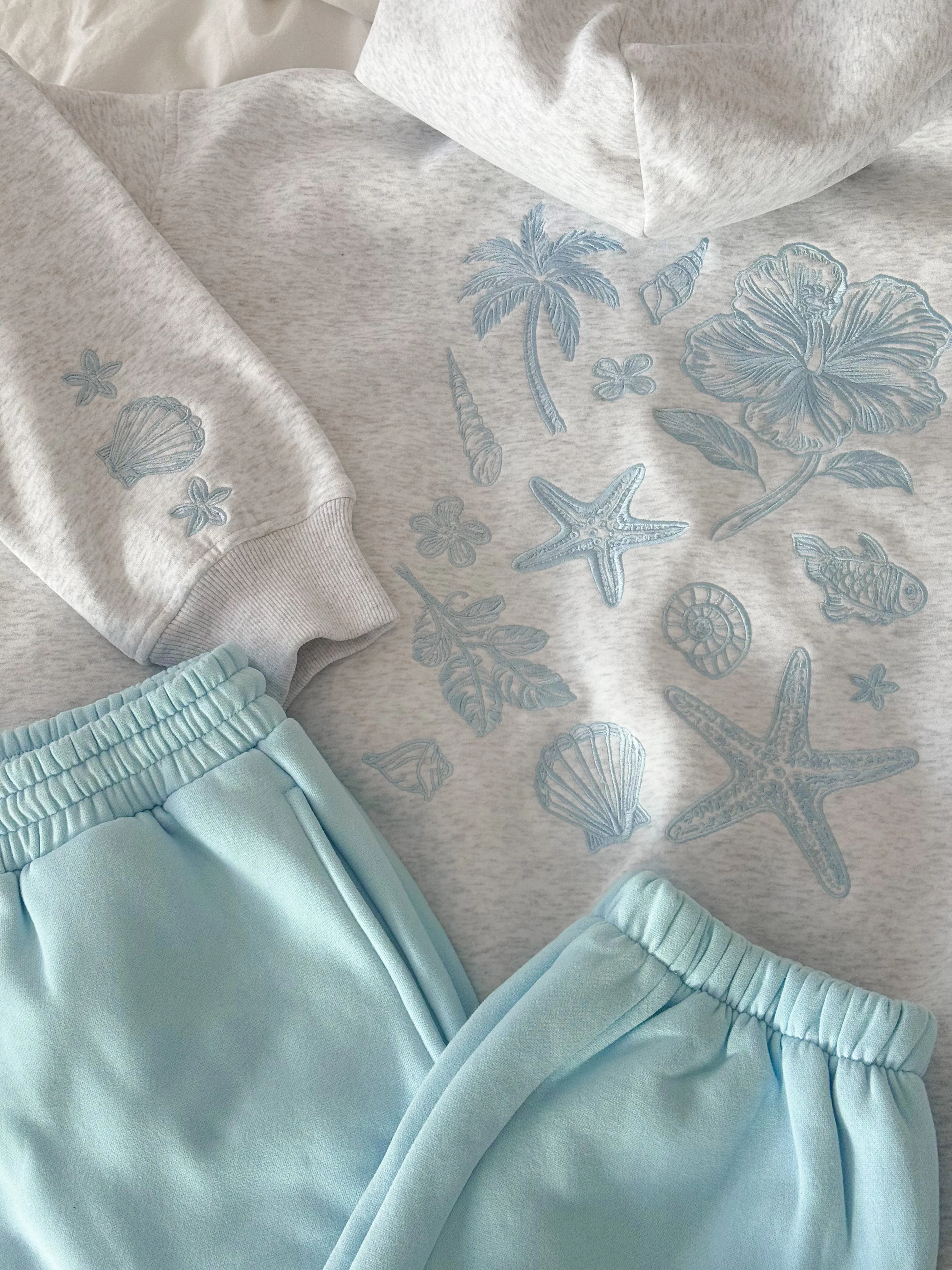 Pearl Grey Tropical Embroider Hoodie - Image 10
