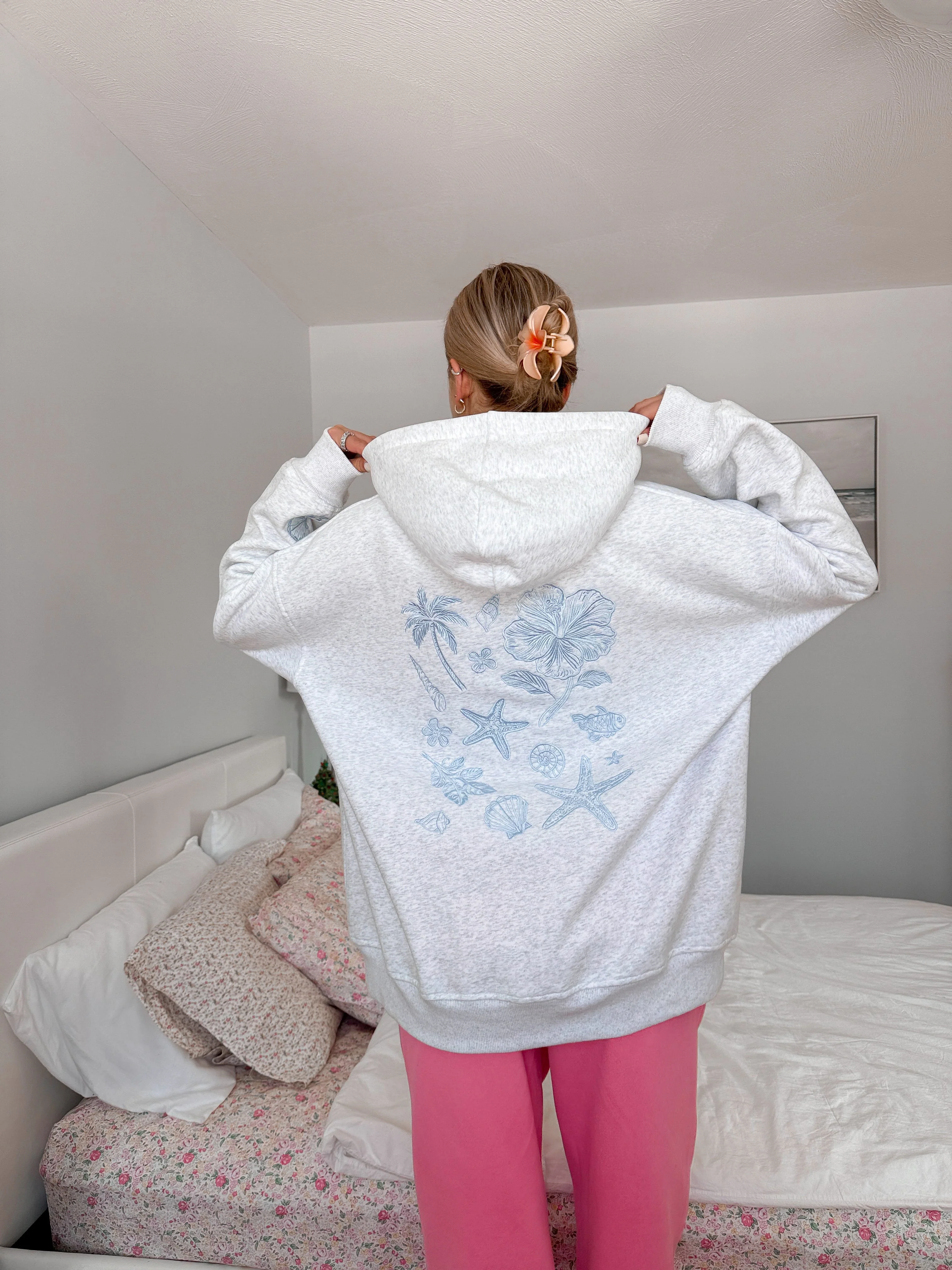 Pearl Grey Tropical Embroider Hoodie - Image 12