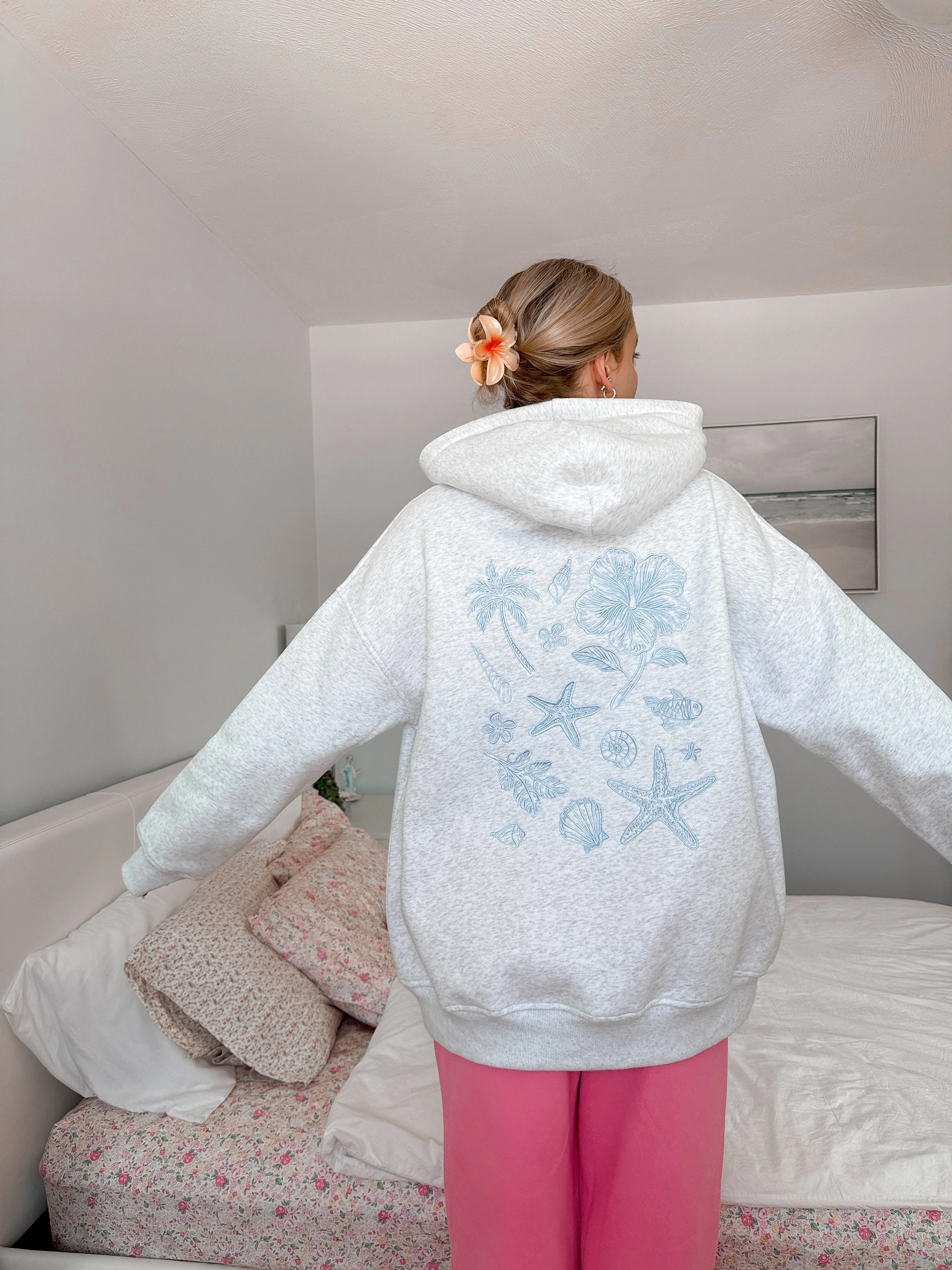 Pearl Grey Tropical Embroider Hoodie - Image 13