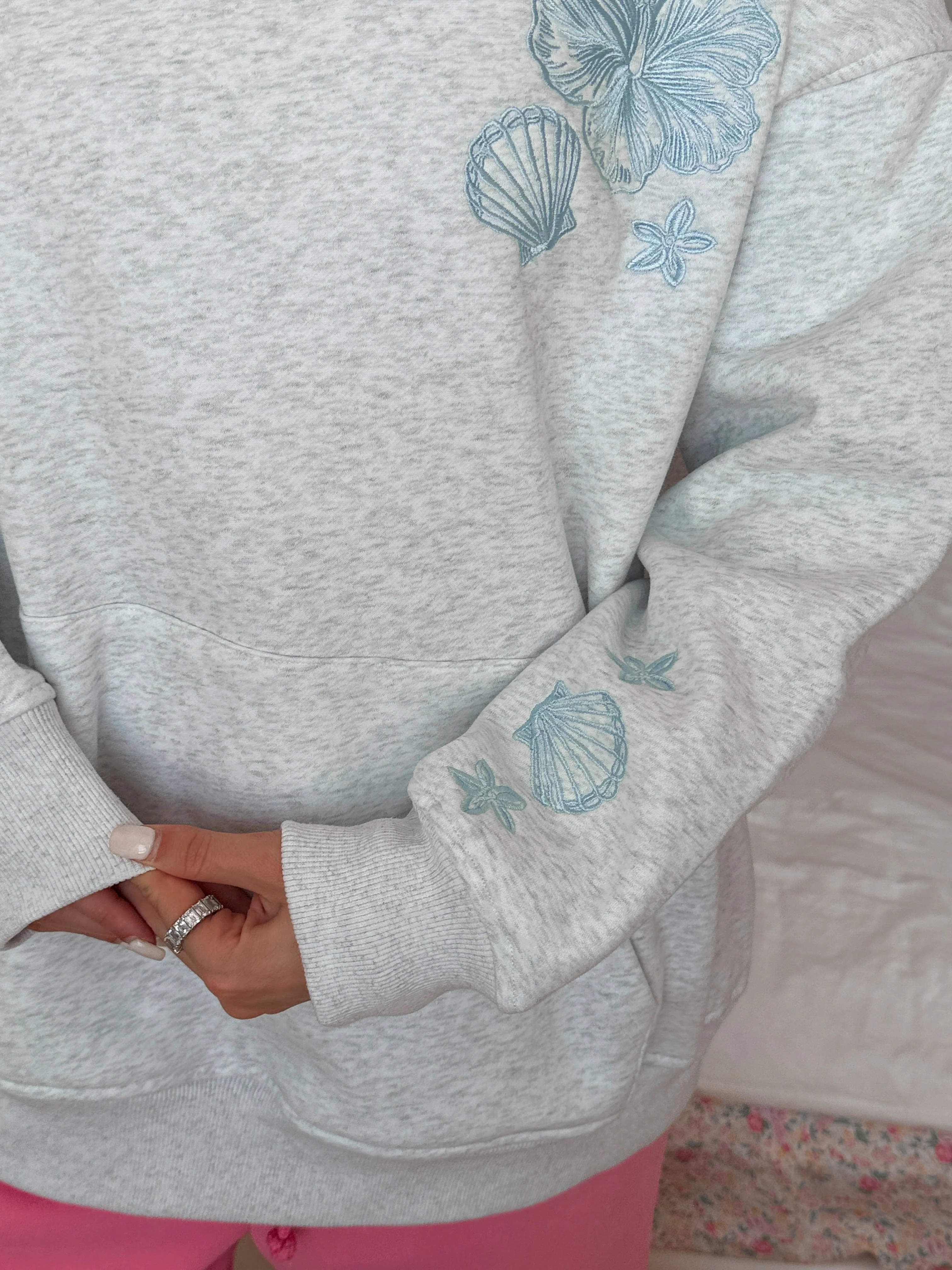Pearl Grey Tropical Embroider Hoodie - Image 15