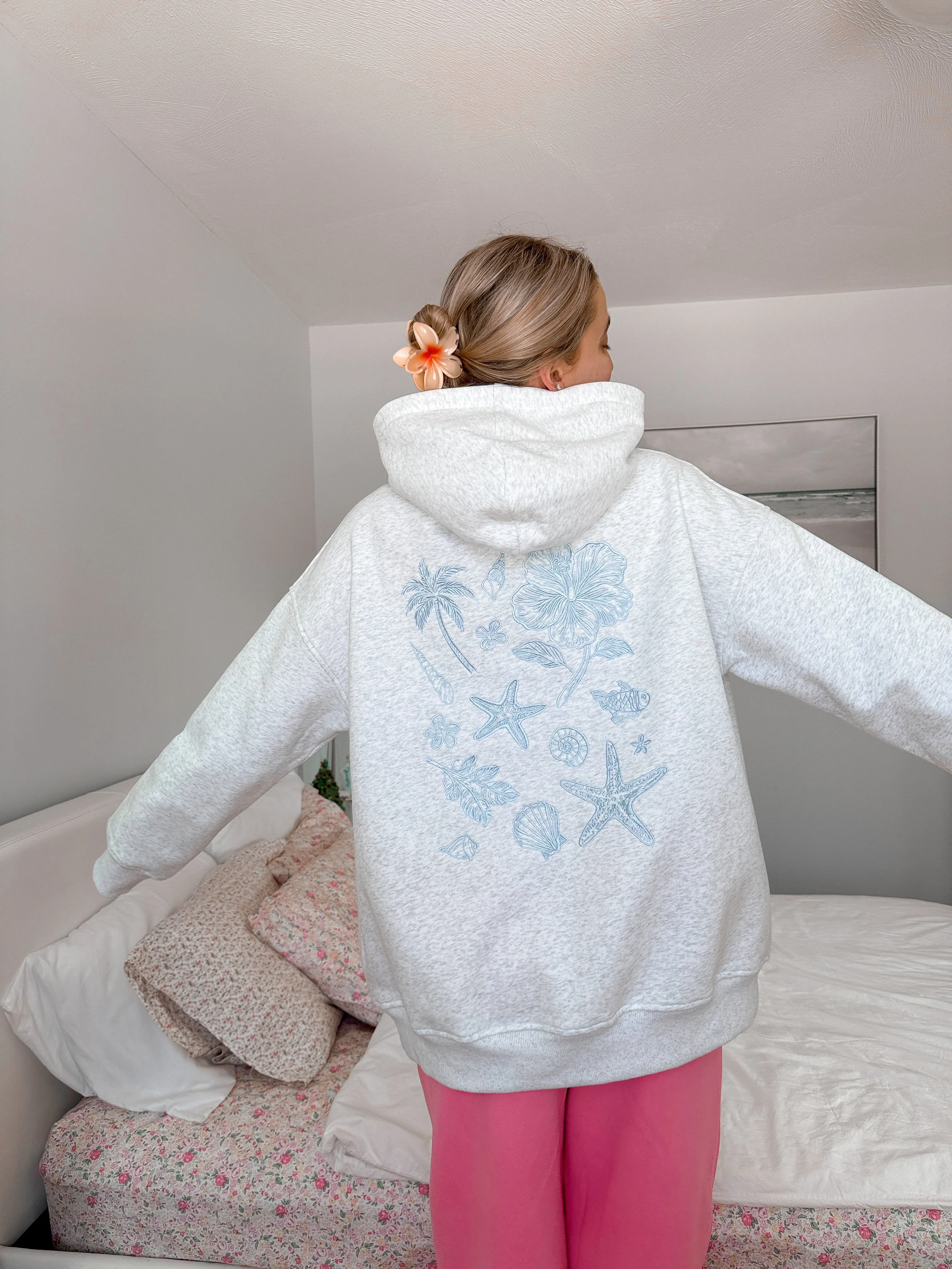 Pearl Grey Tropical Embroider Hoodie - Image 16