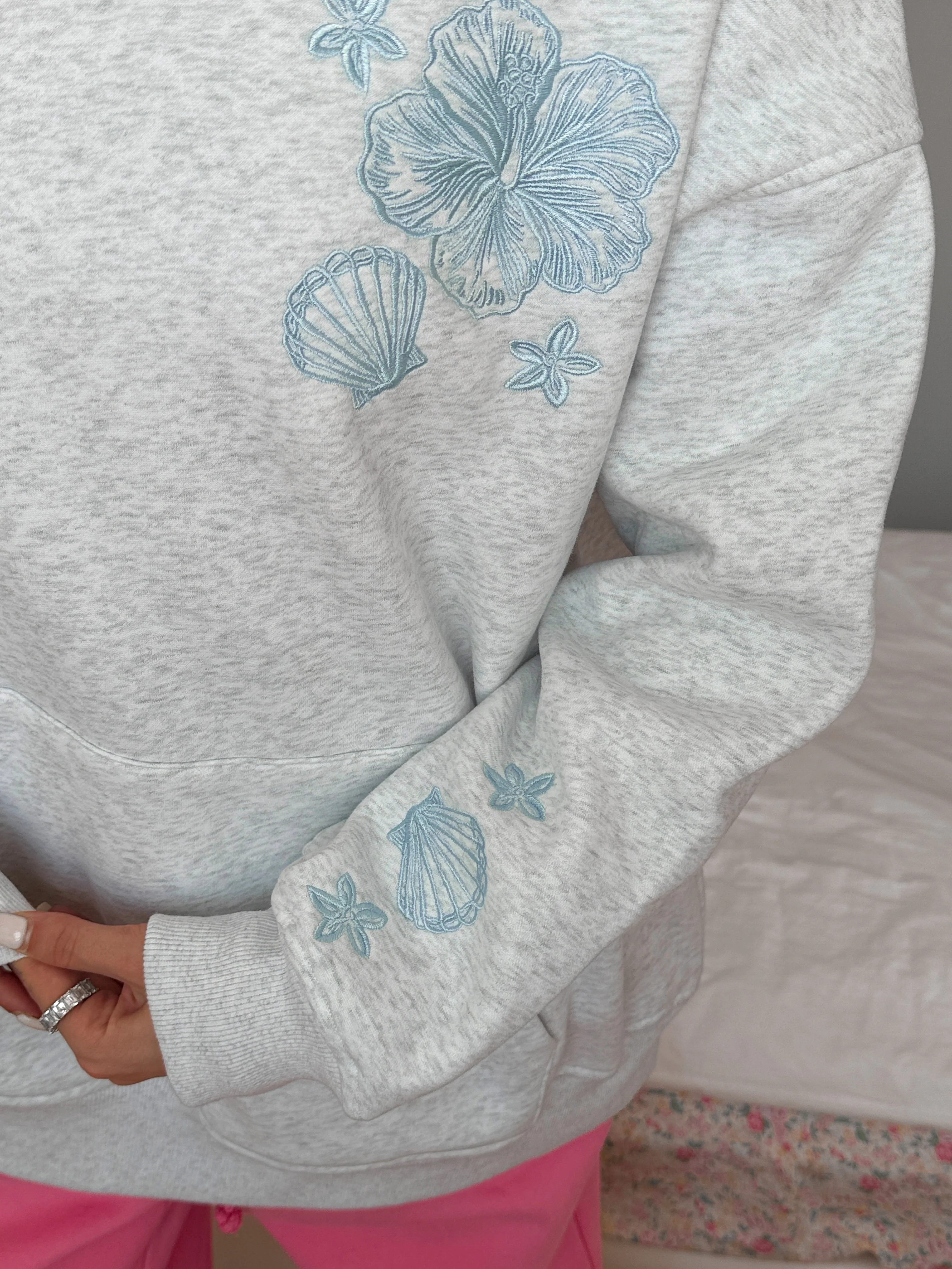 Pearl Grey Tropical Embroider Hoodie - Image 18