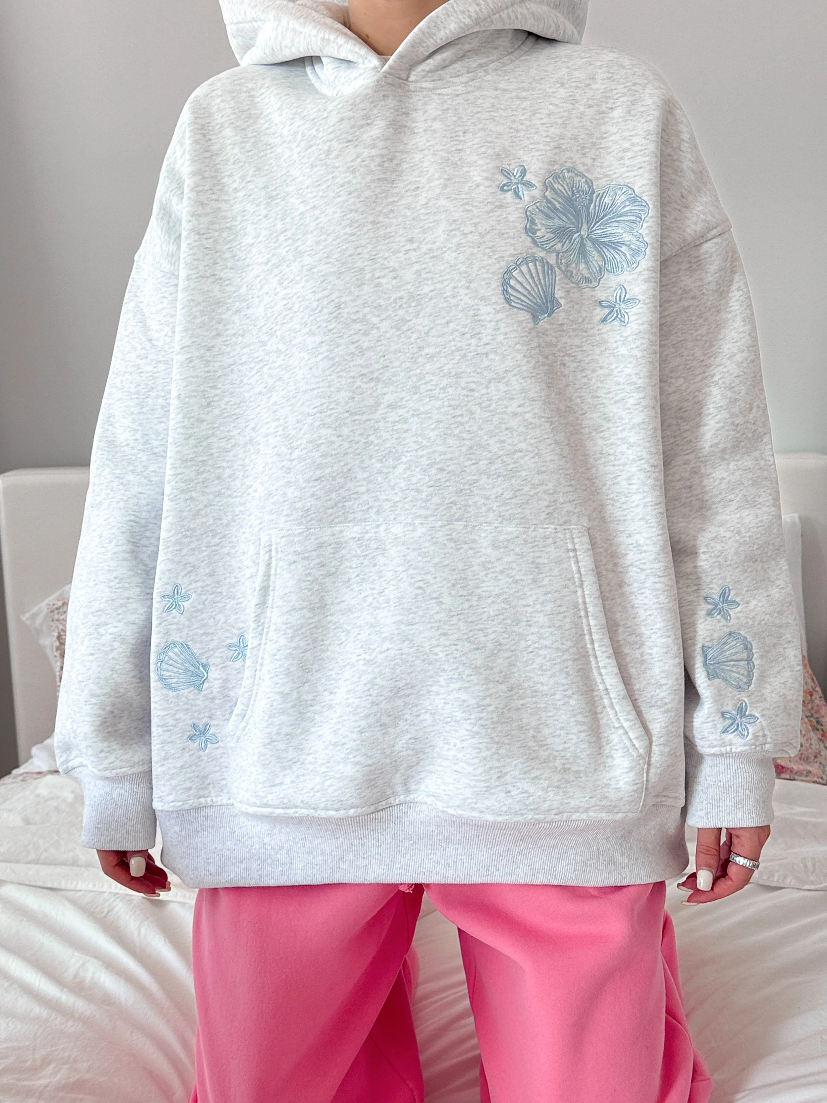 Pearl Grey Tropical Embroider Hoodie - Image 19