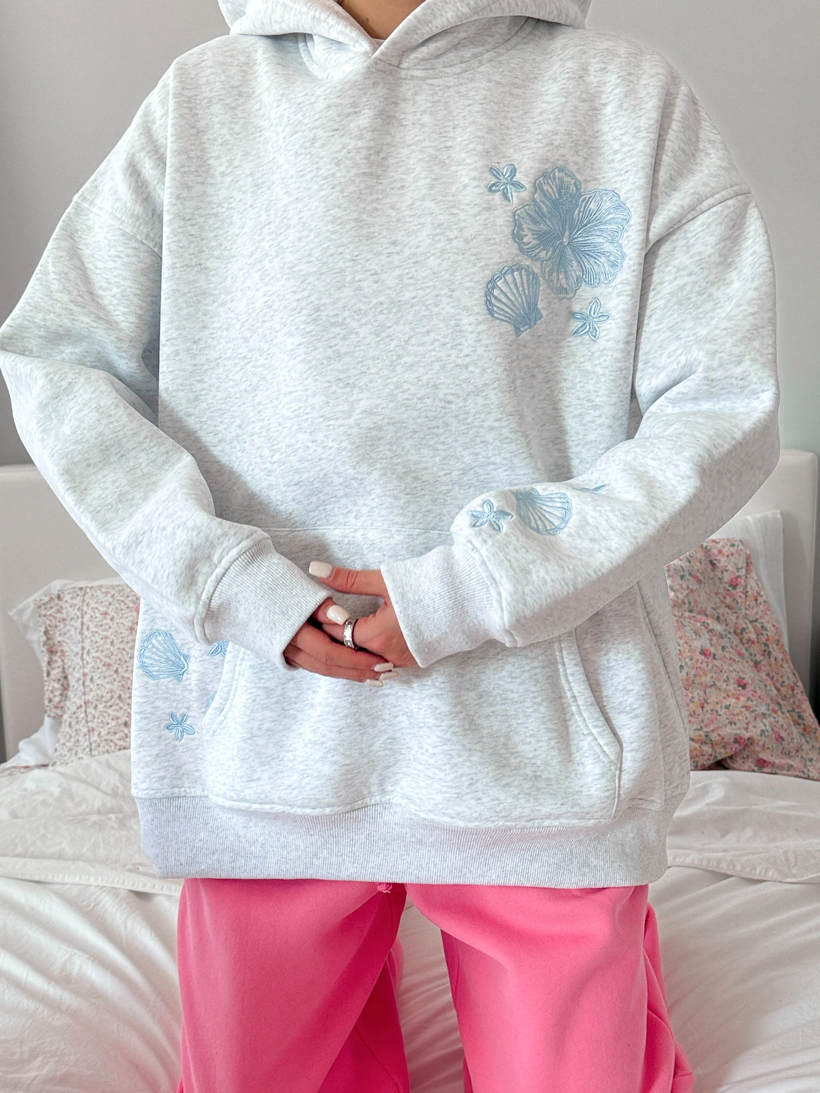 Pearl Grey Tropical Embroider Hoodie - Image 20