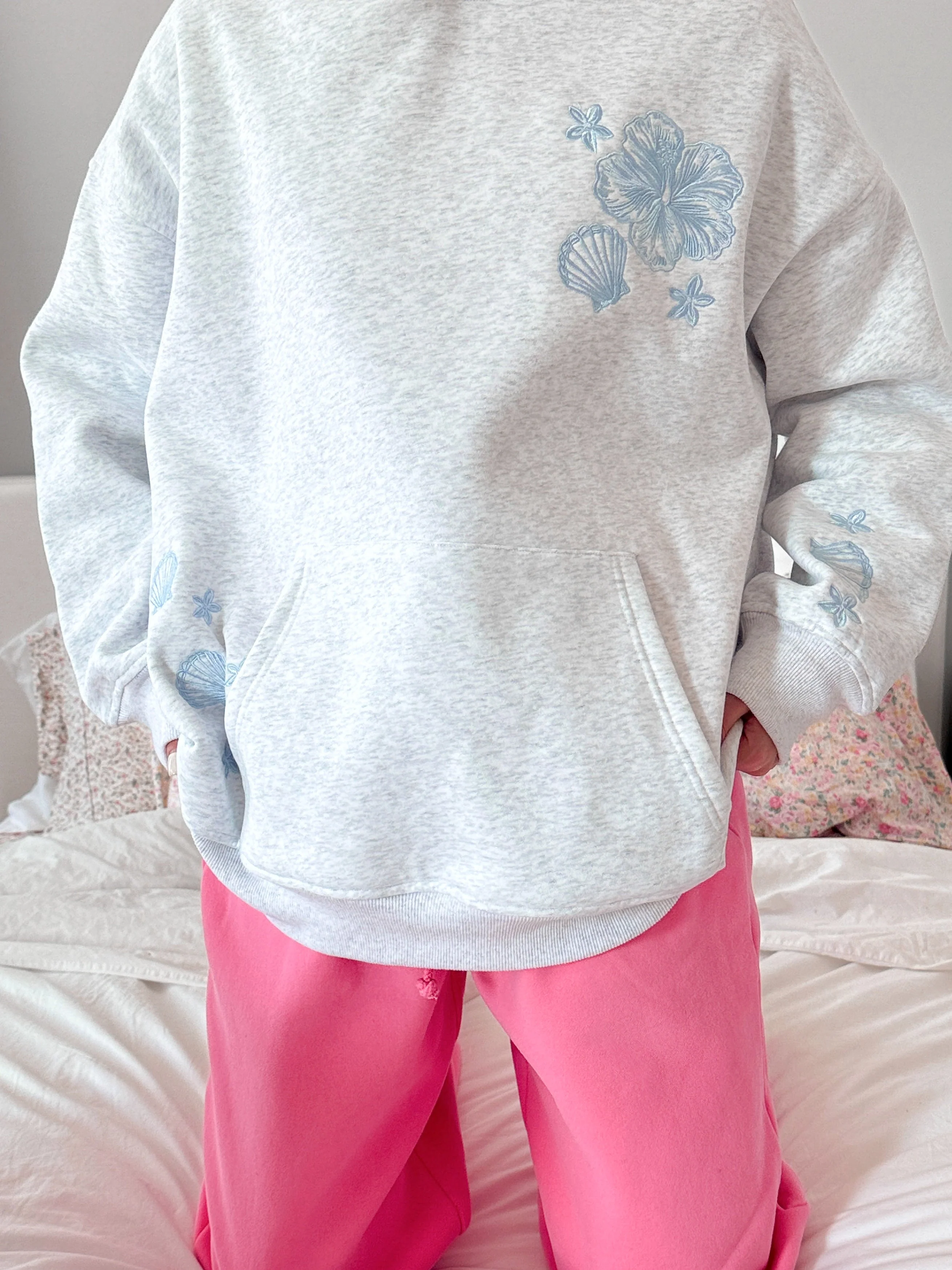 Pearl Grey Tropical Embroider Hoodie - Image 22