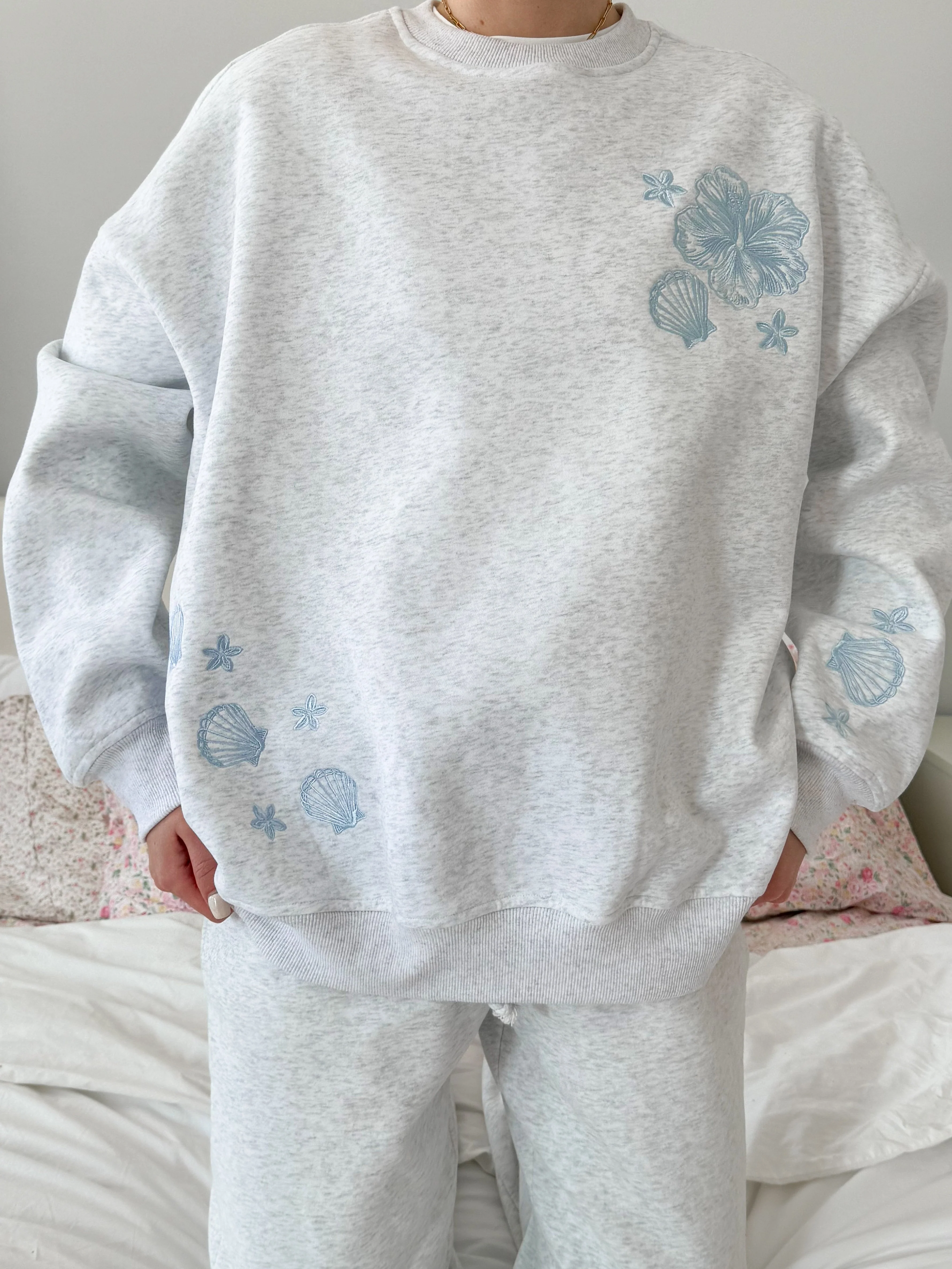 Pearl Grey Tropical Embroider Sweatshirt - Image 2