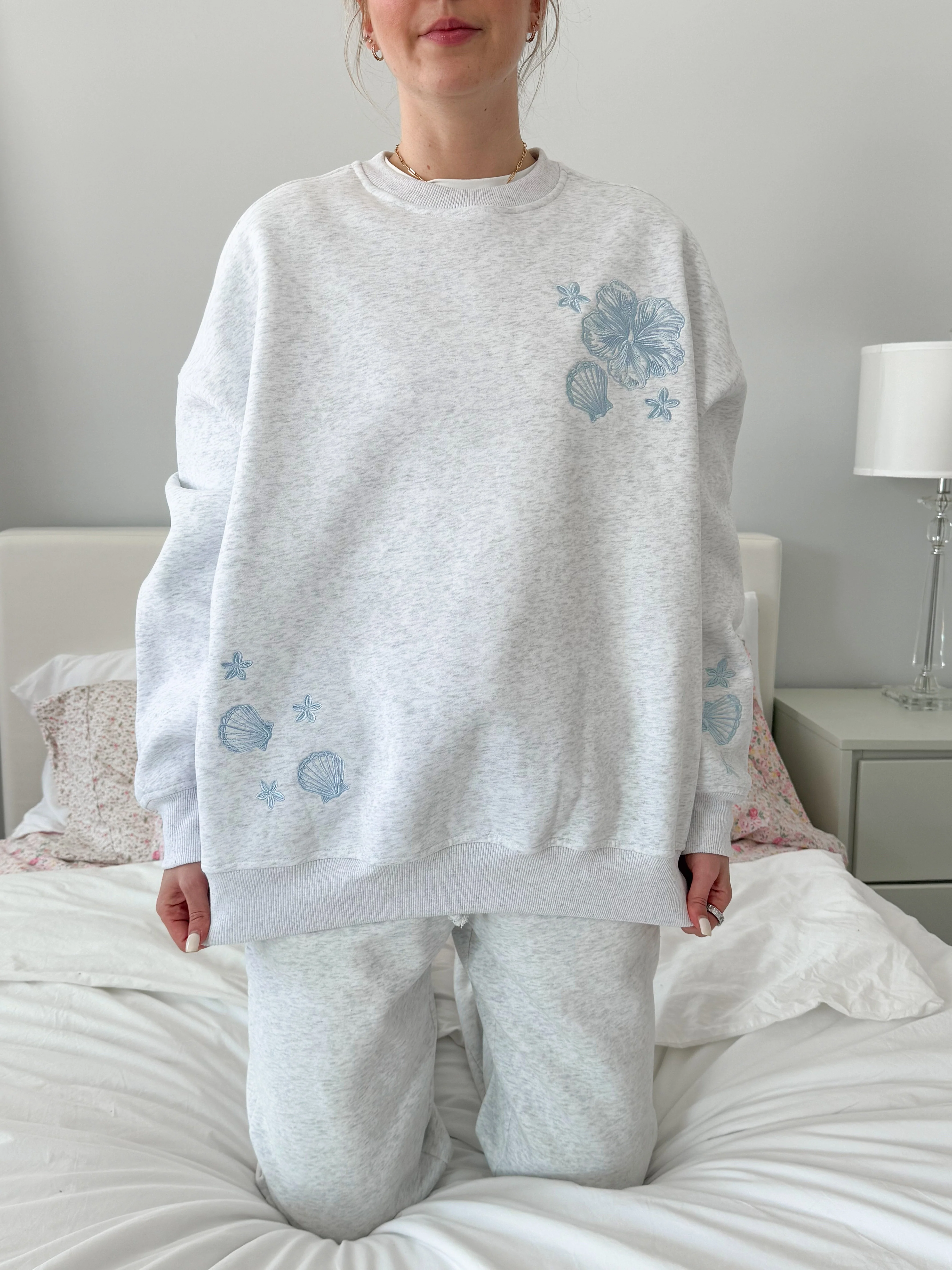 Pearl Grey Tropical Embroider Sweatshirt - Image 3