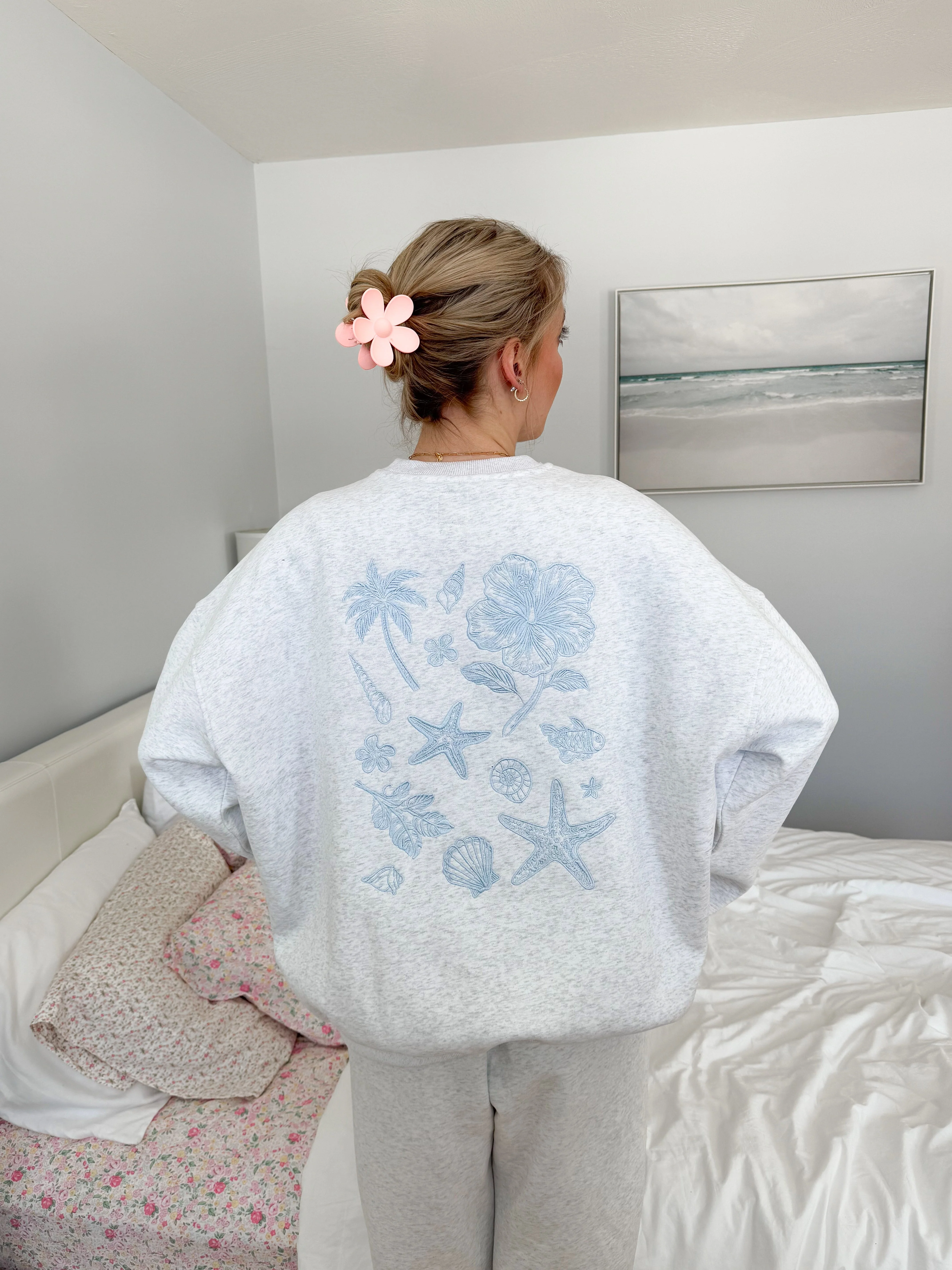 Pearl Grey Tropical Embroider Sweatshirt - Image 5