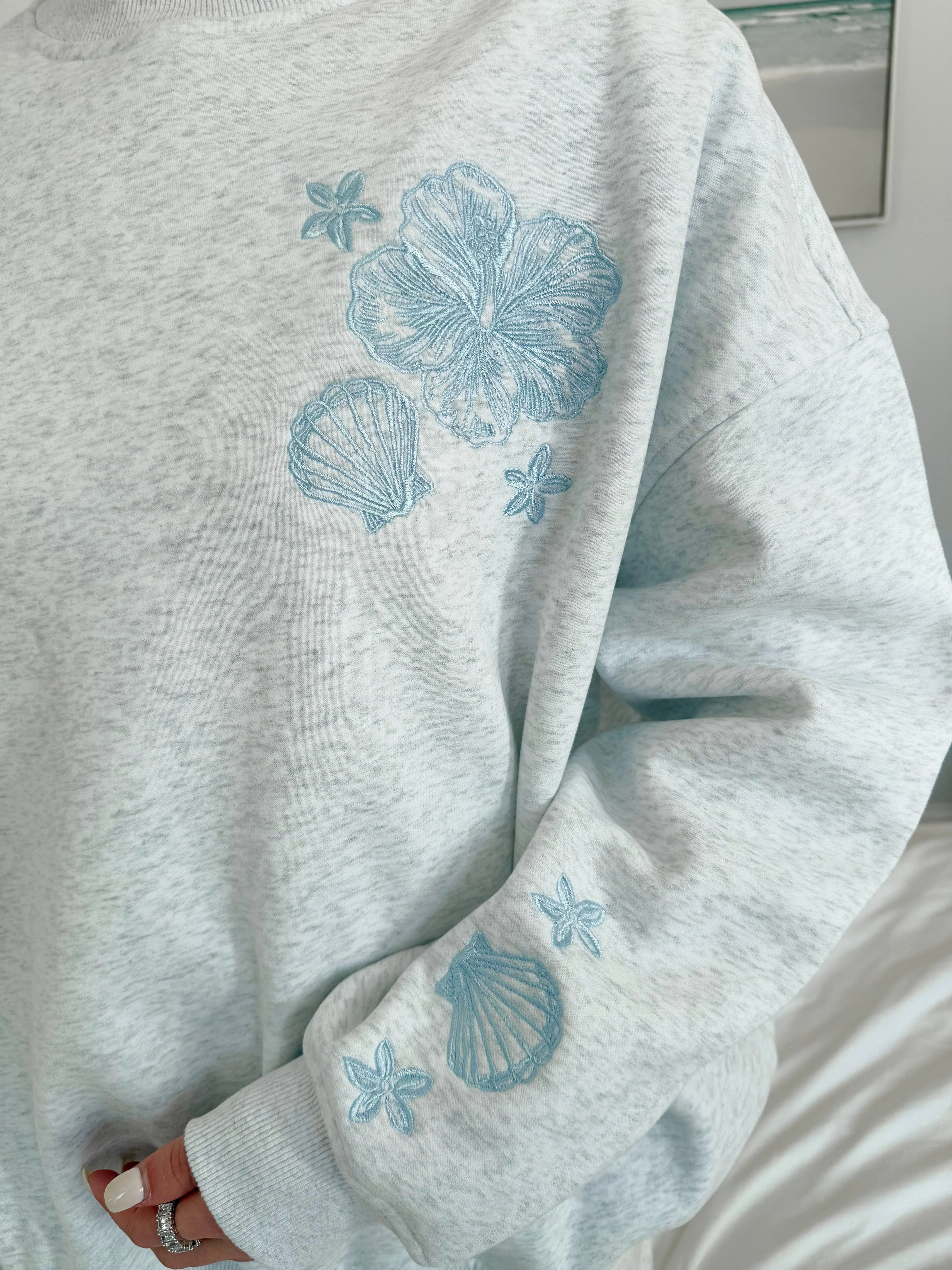Pearl Grey Tropical Embroider Sweatshirt - Image 6