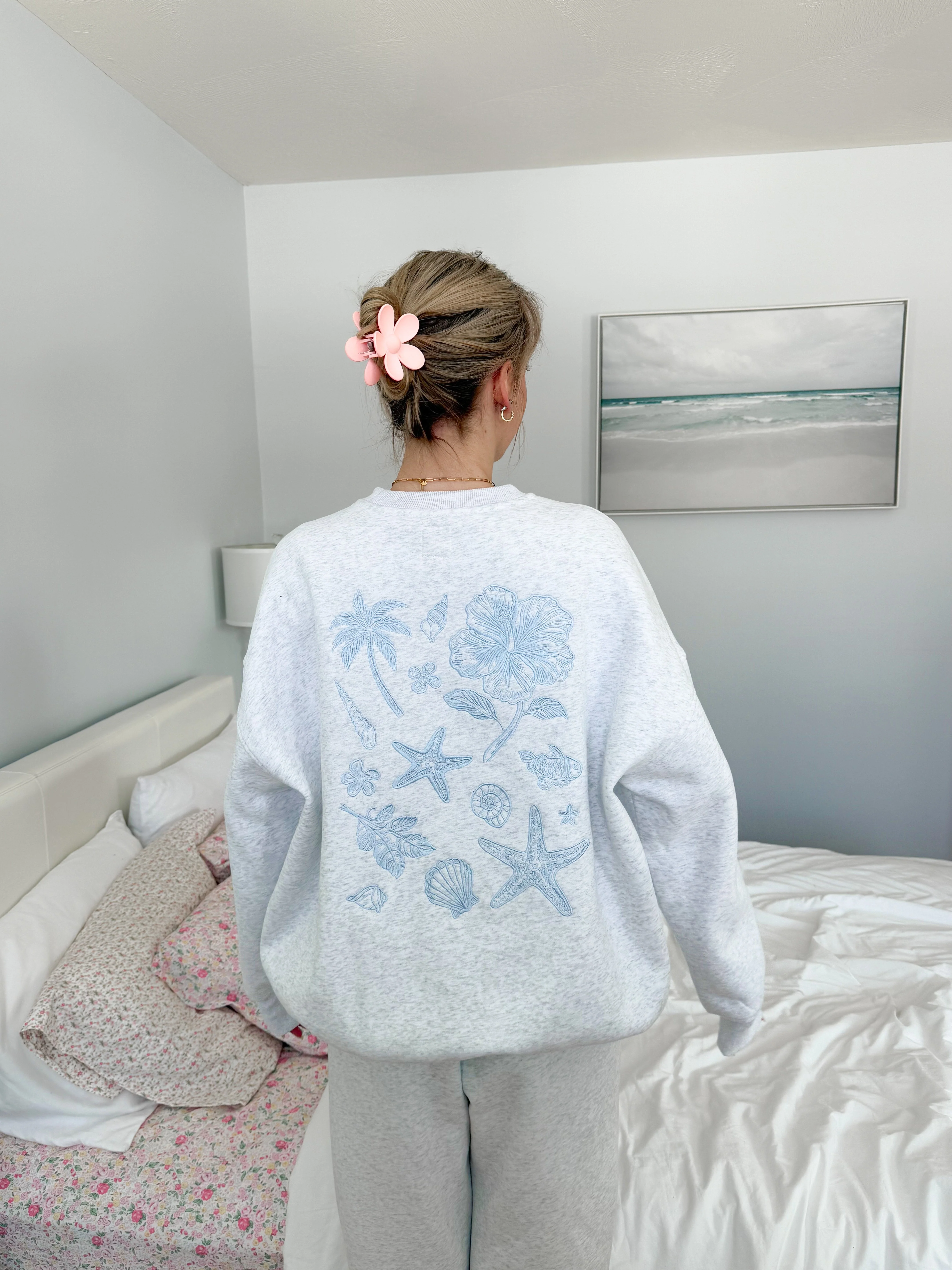 Pearl Grey Tropical Embroider Sweatshirt - Image 7