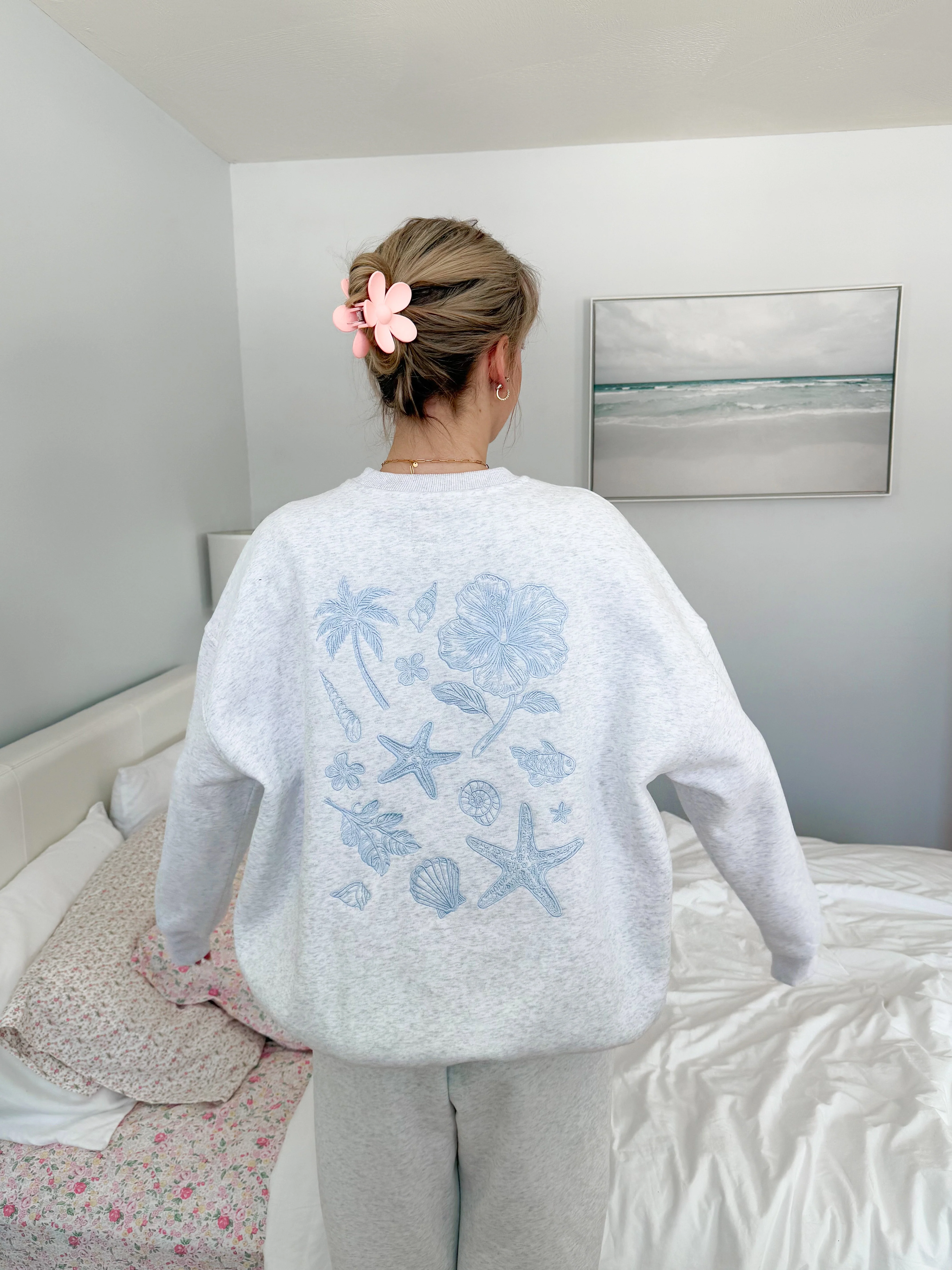 Pearl Grey Tropical Embroider Sweatshirt - Image 8