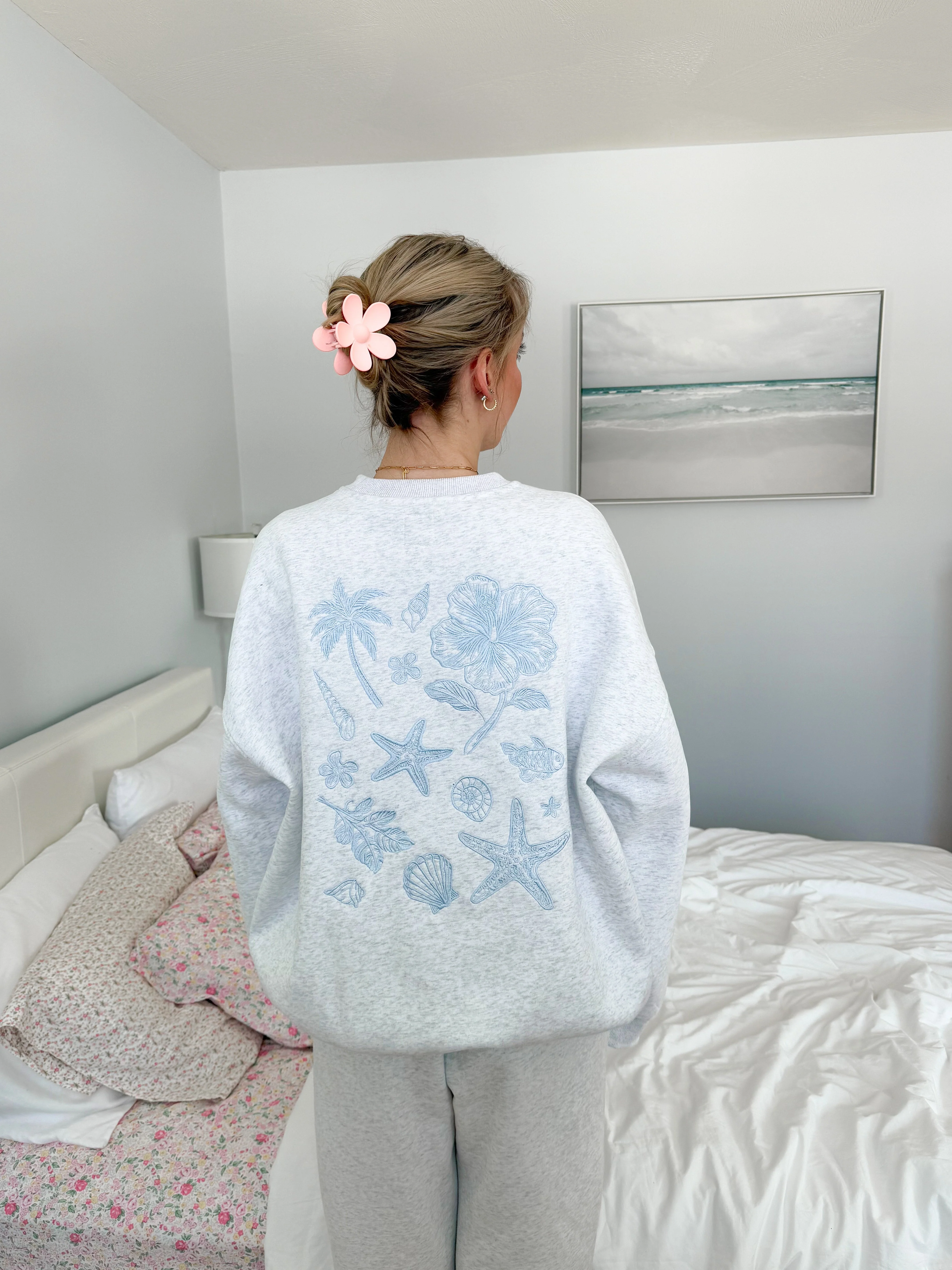 Pearl Grey Tropical Embroider Sweatshirt - Image 9