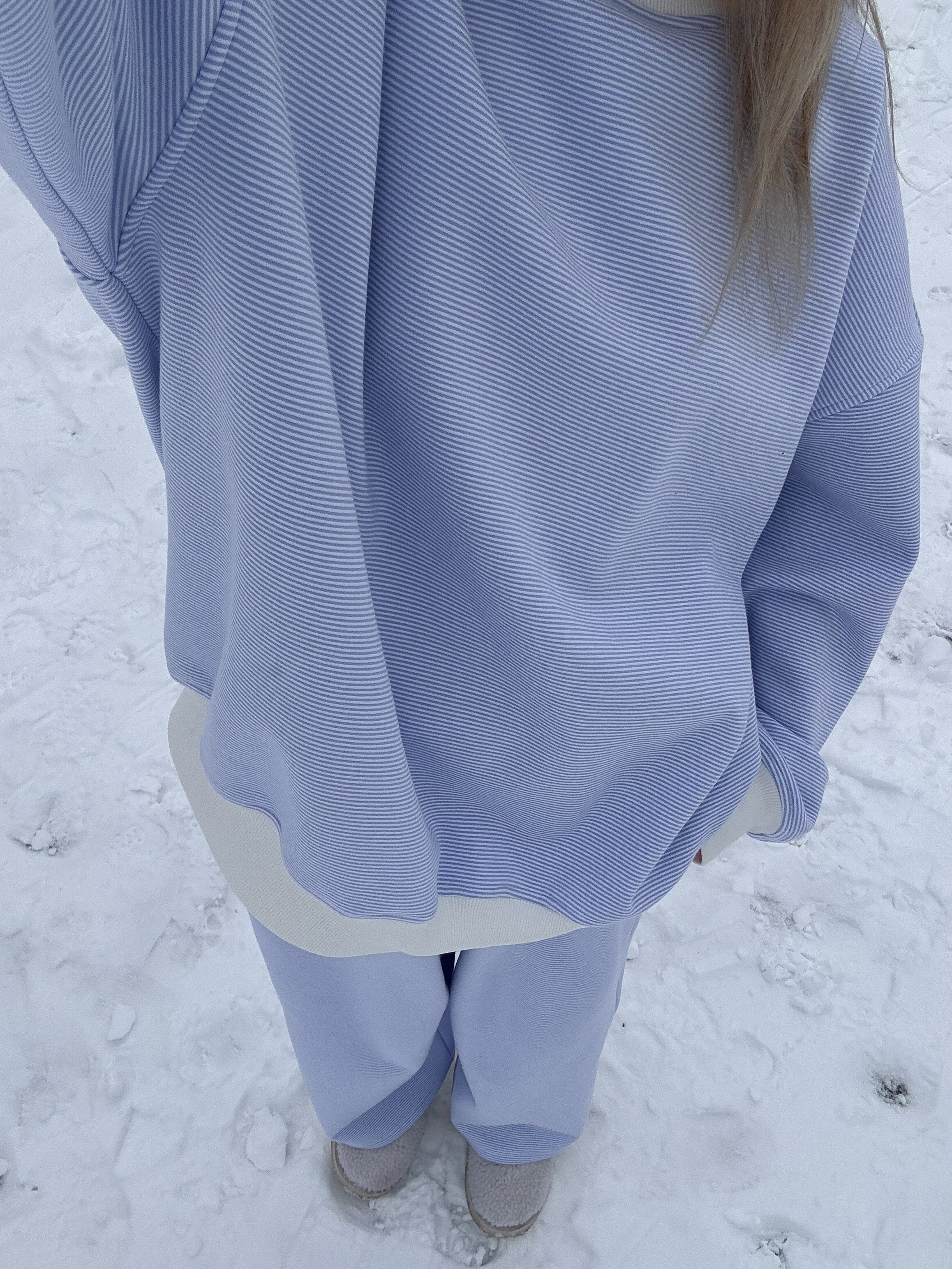 Blue and White Mini Striped Mockneck Sweatshirt - Image 12
