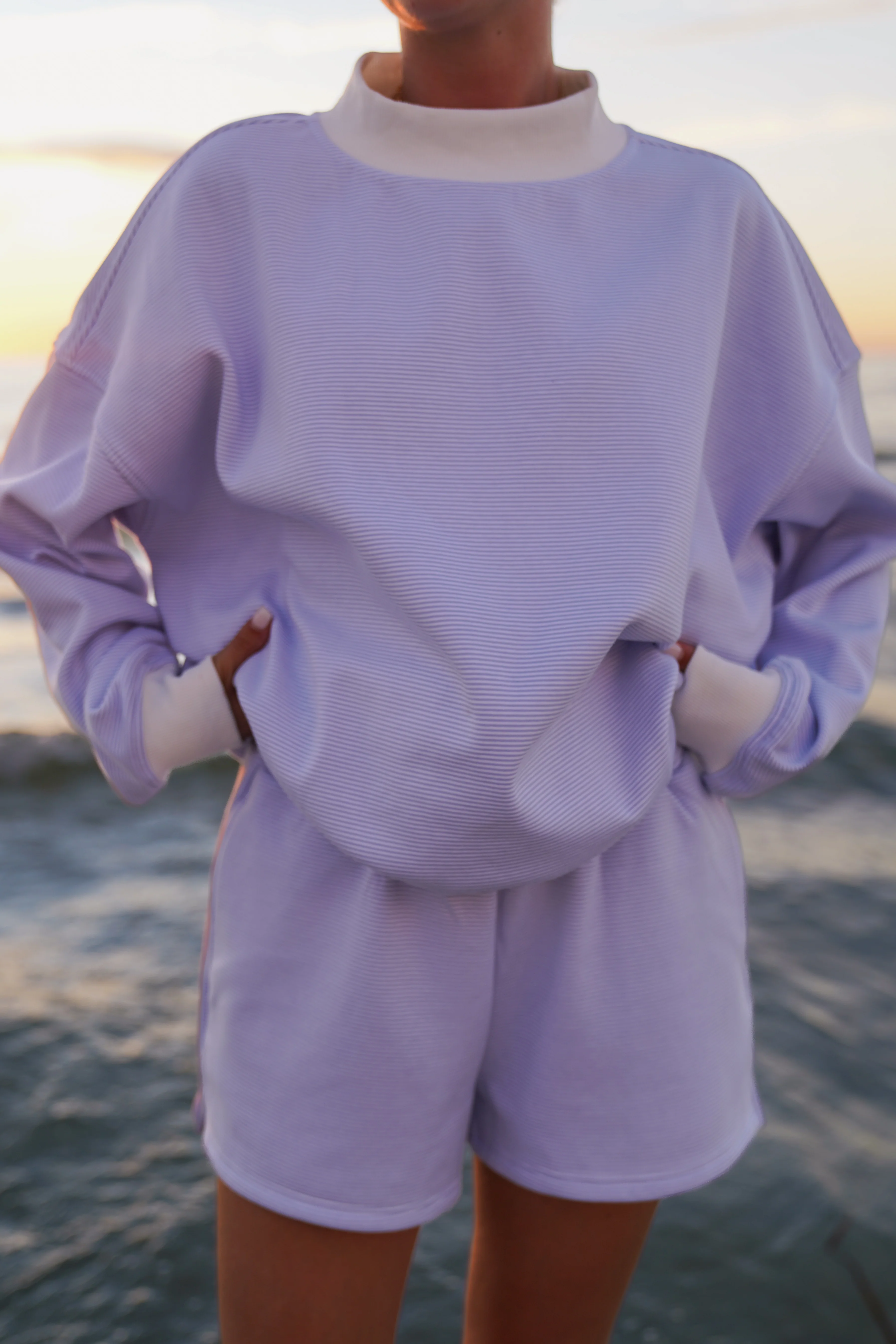 Blue and White Mini Striped Mockneck Sweatshirt - Image 21