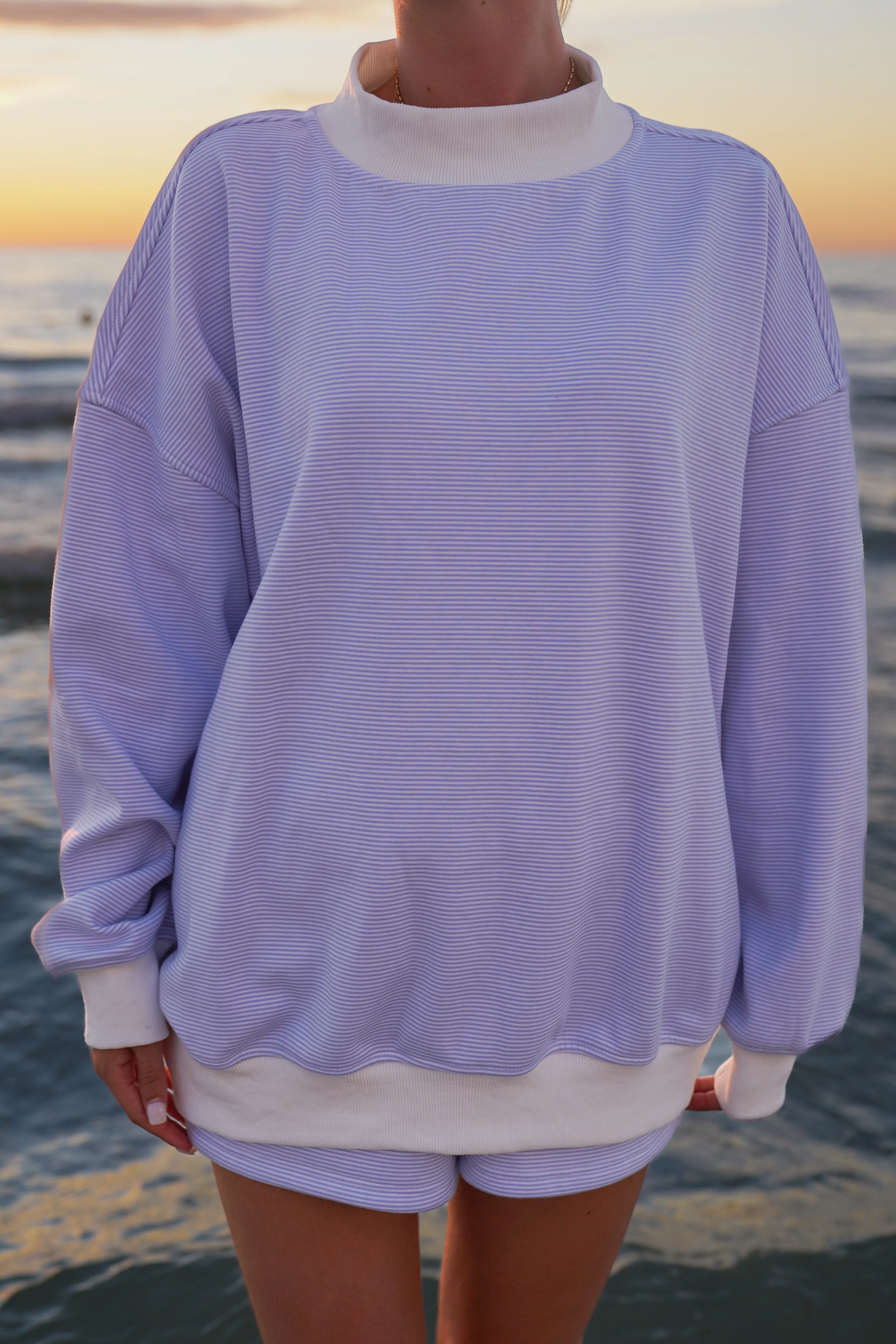 Blue and White Mini Striped Mockneck Sweatshirt - Image 22
