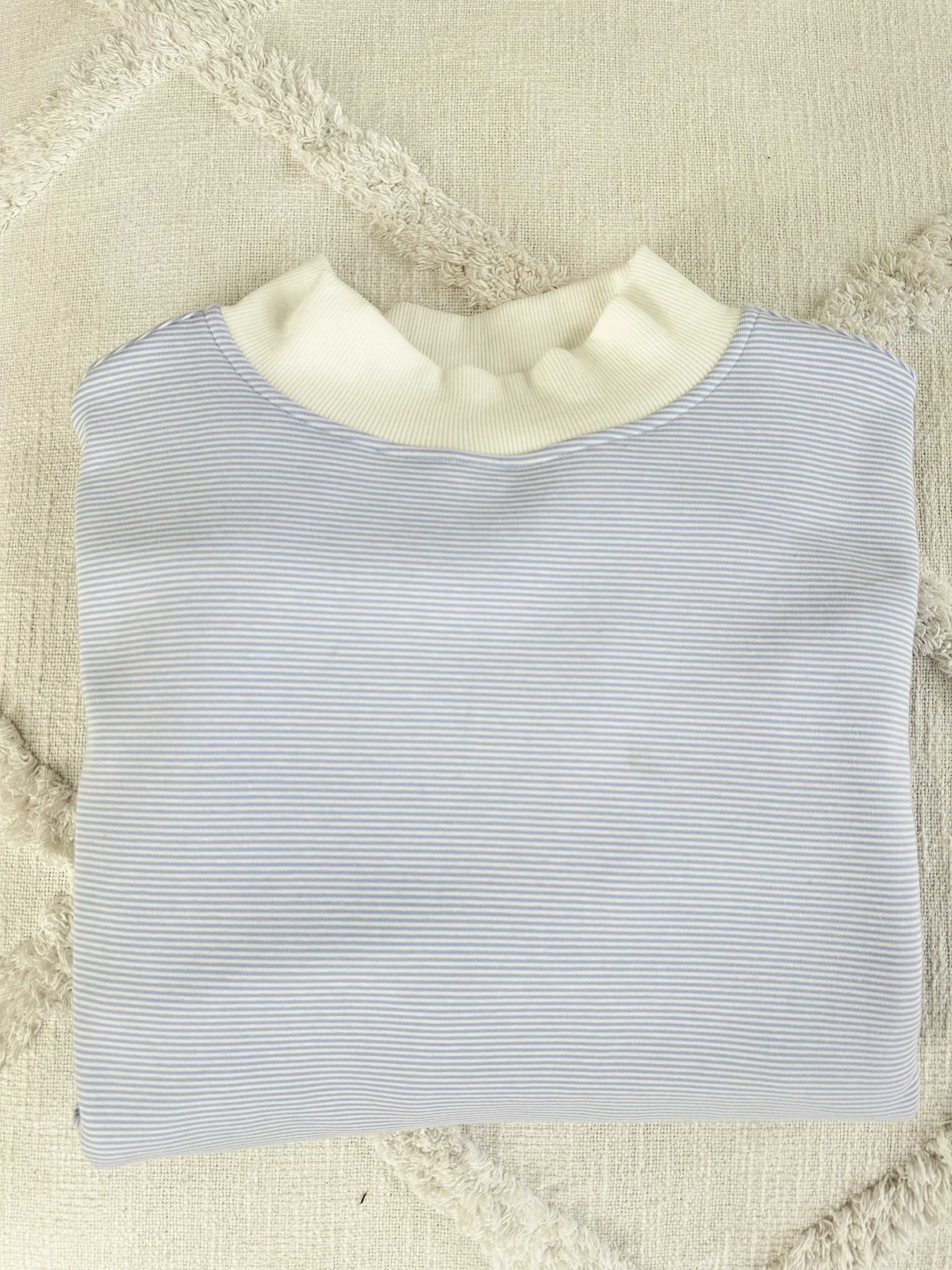 Blue and White Mini Striped Mockneck Sweatshirt - Image 3