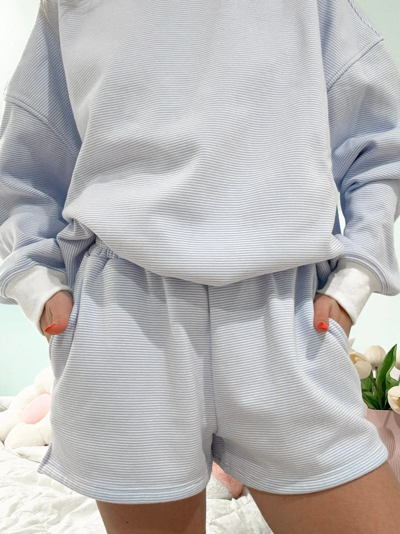 Blue and White Mini Striped Shorts - Image 3