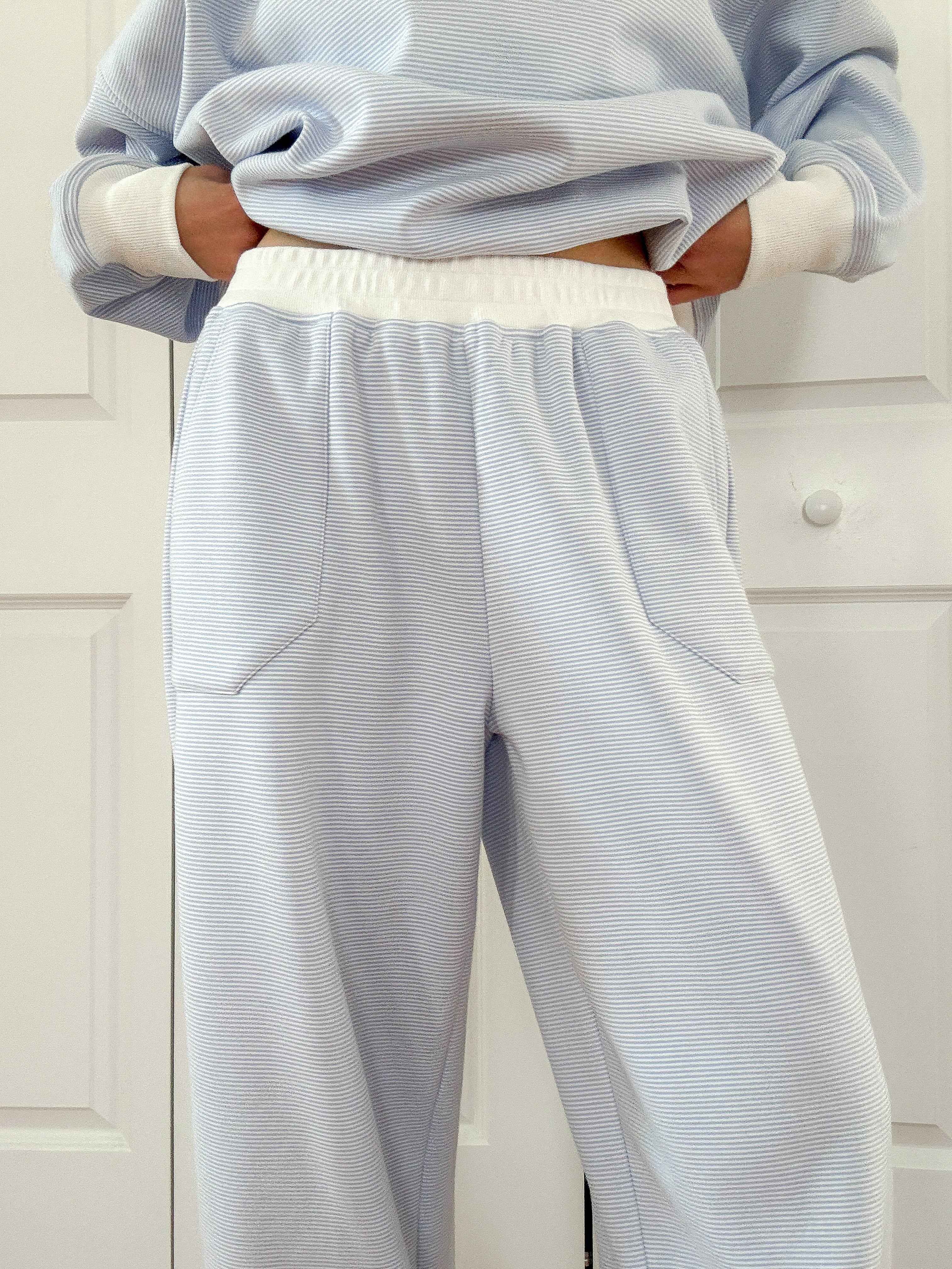 Blue and White Mini Striped Sweatpants - Image 10