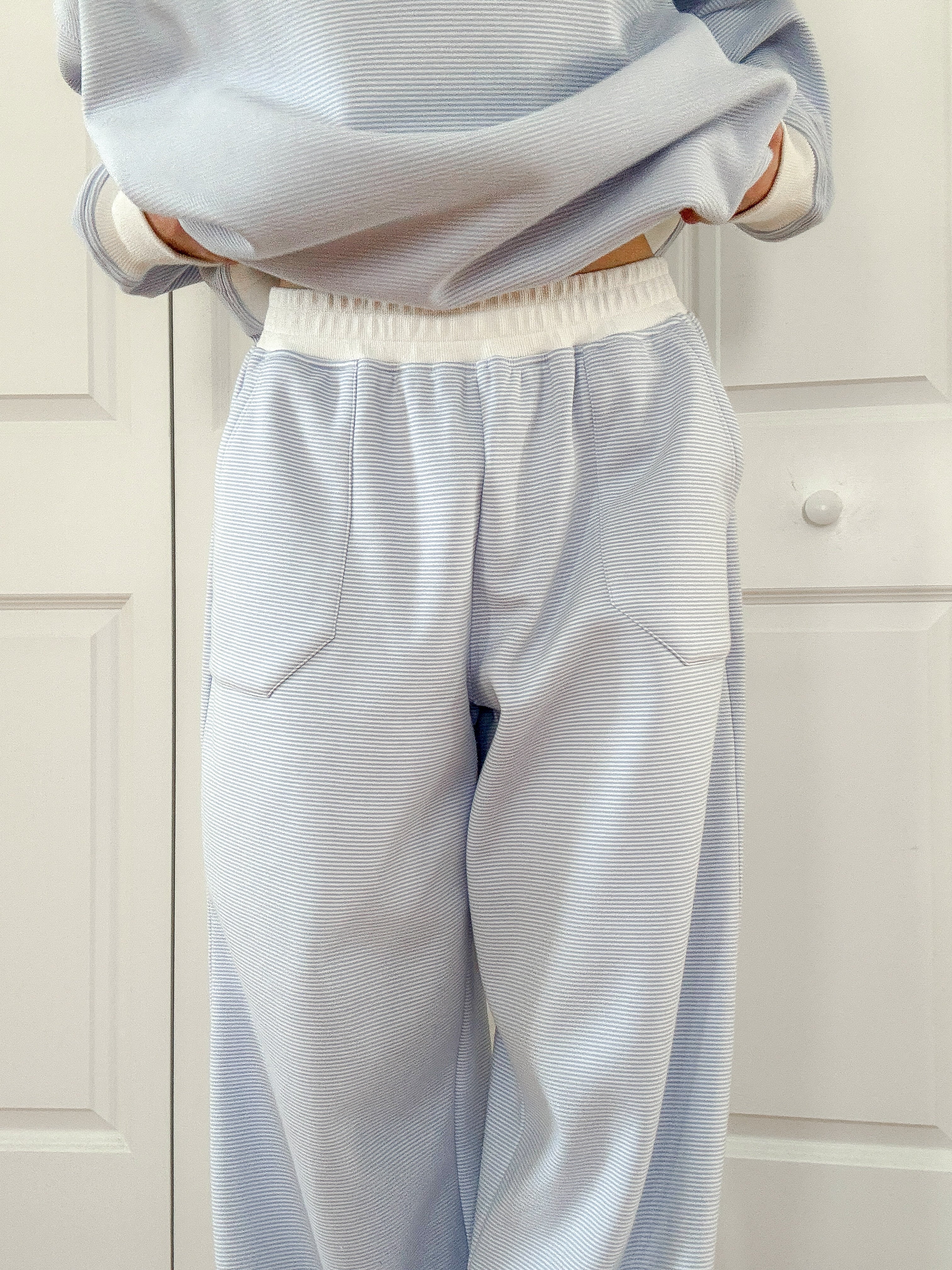 Blue and White Mini Striped Sweatpants - Image 11