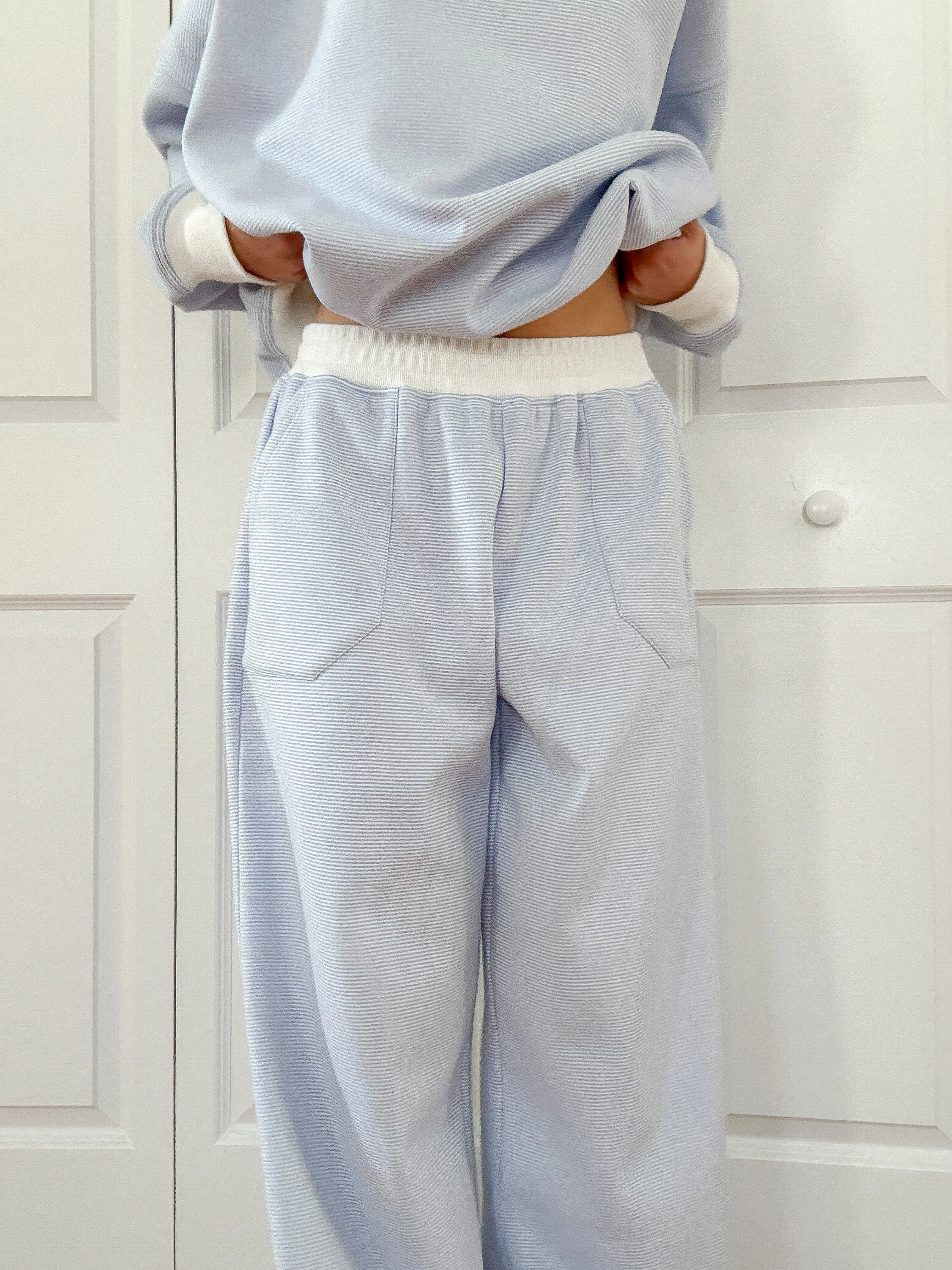 Blue and White Mini Striped Sweatpants - Image 12