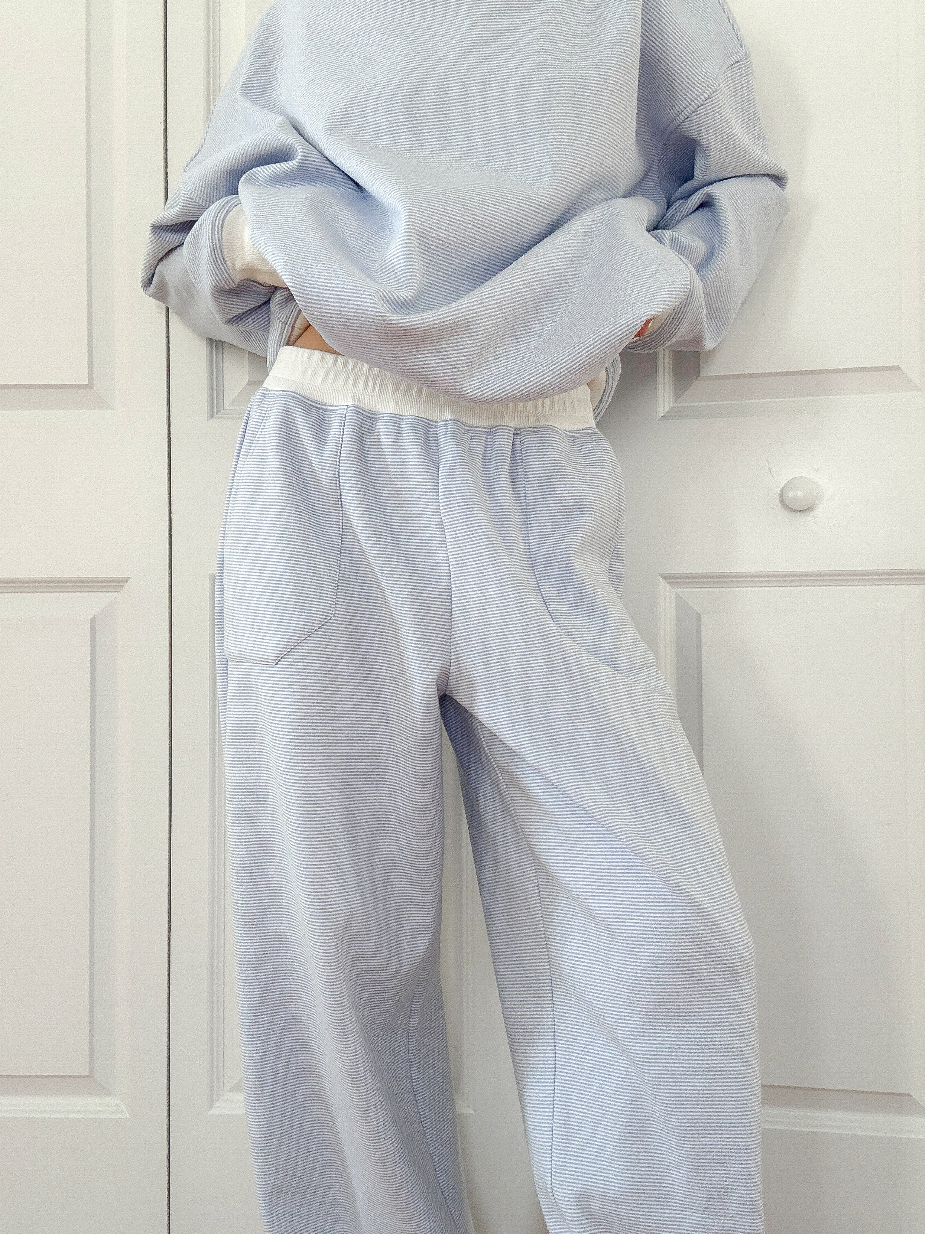 Blue and White Mini Striped Sweatpants - Image 13