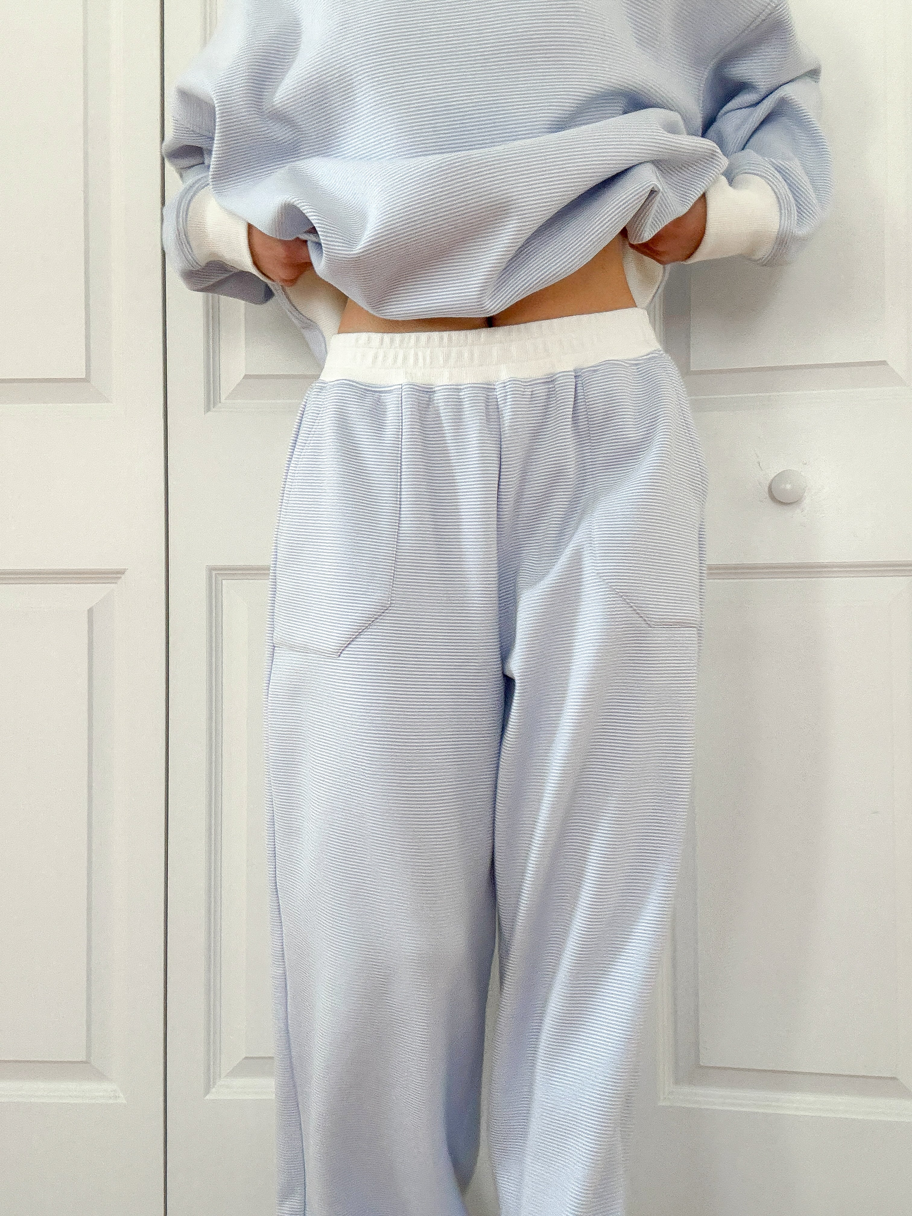 Blue and White Mini Striped Sweatpants - Image 9