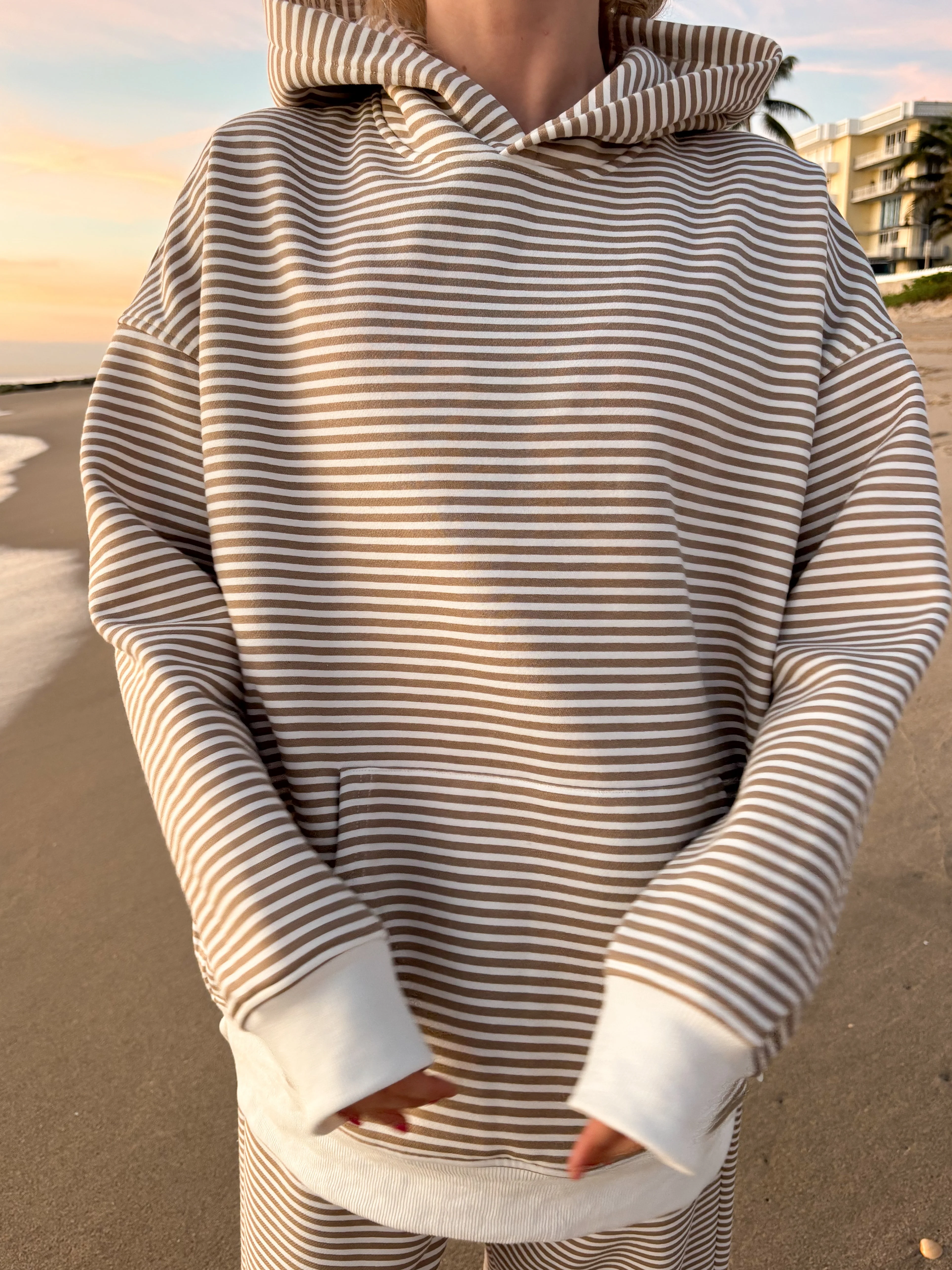 Brown and White Big Striped Hoodie - Image 4