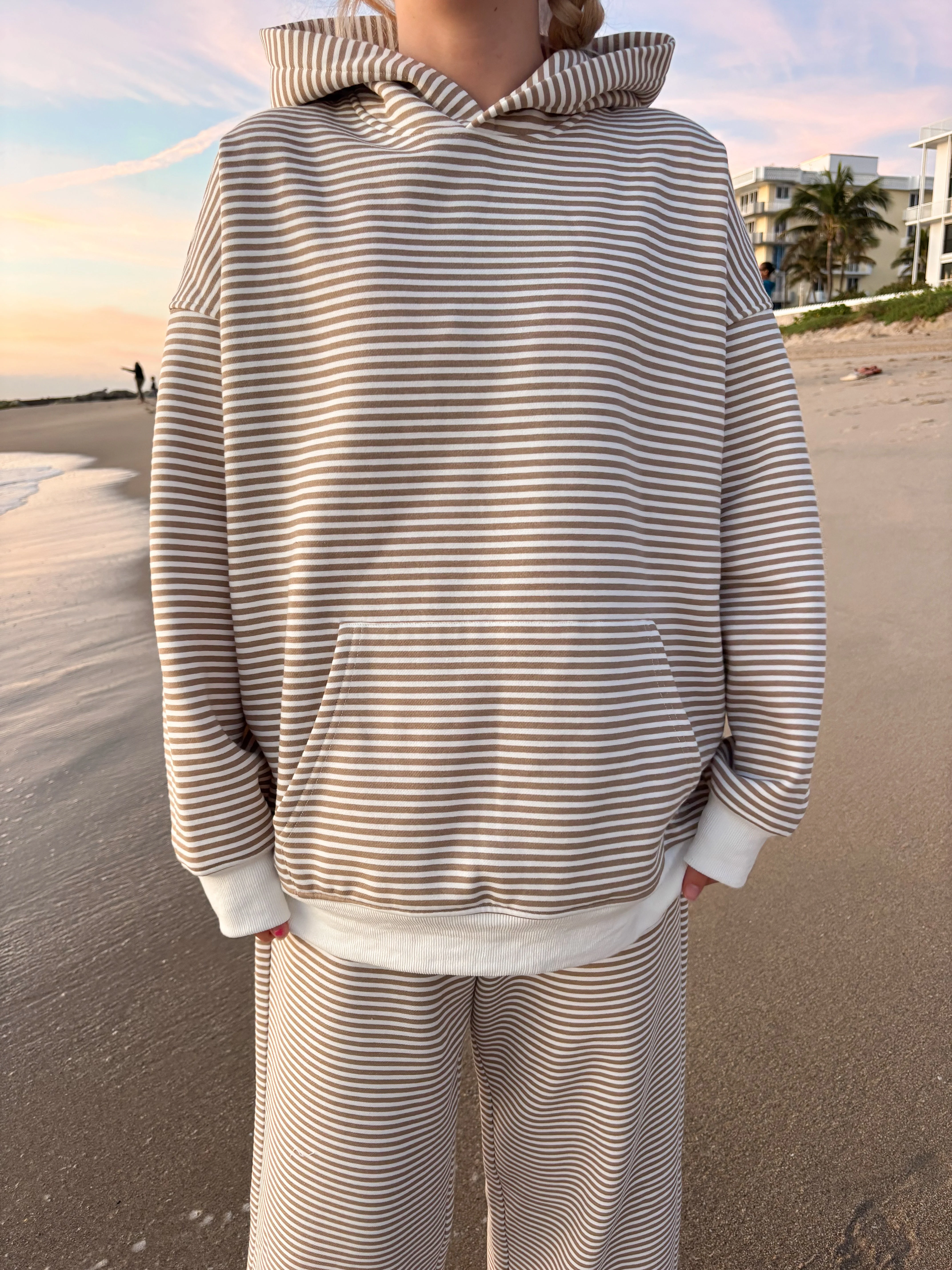 Brown and White Big Striped Hoodie - Image 6
