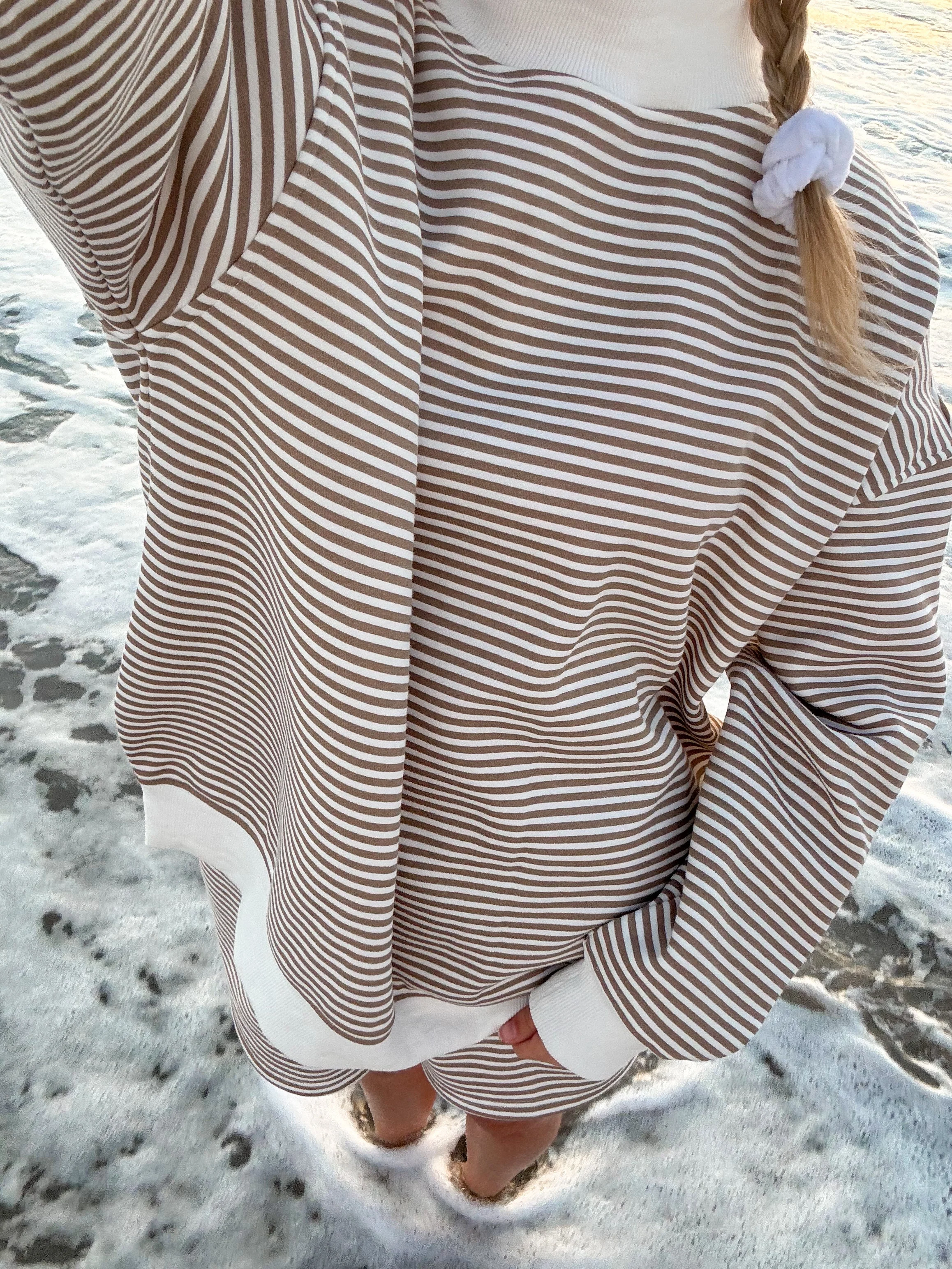 Brown and White Big Striped Mockneck Sweatshirt - Image 15