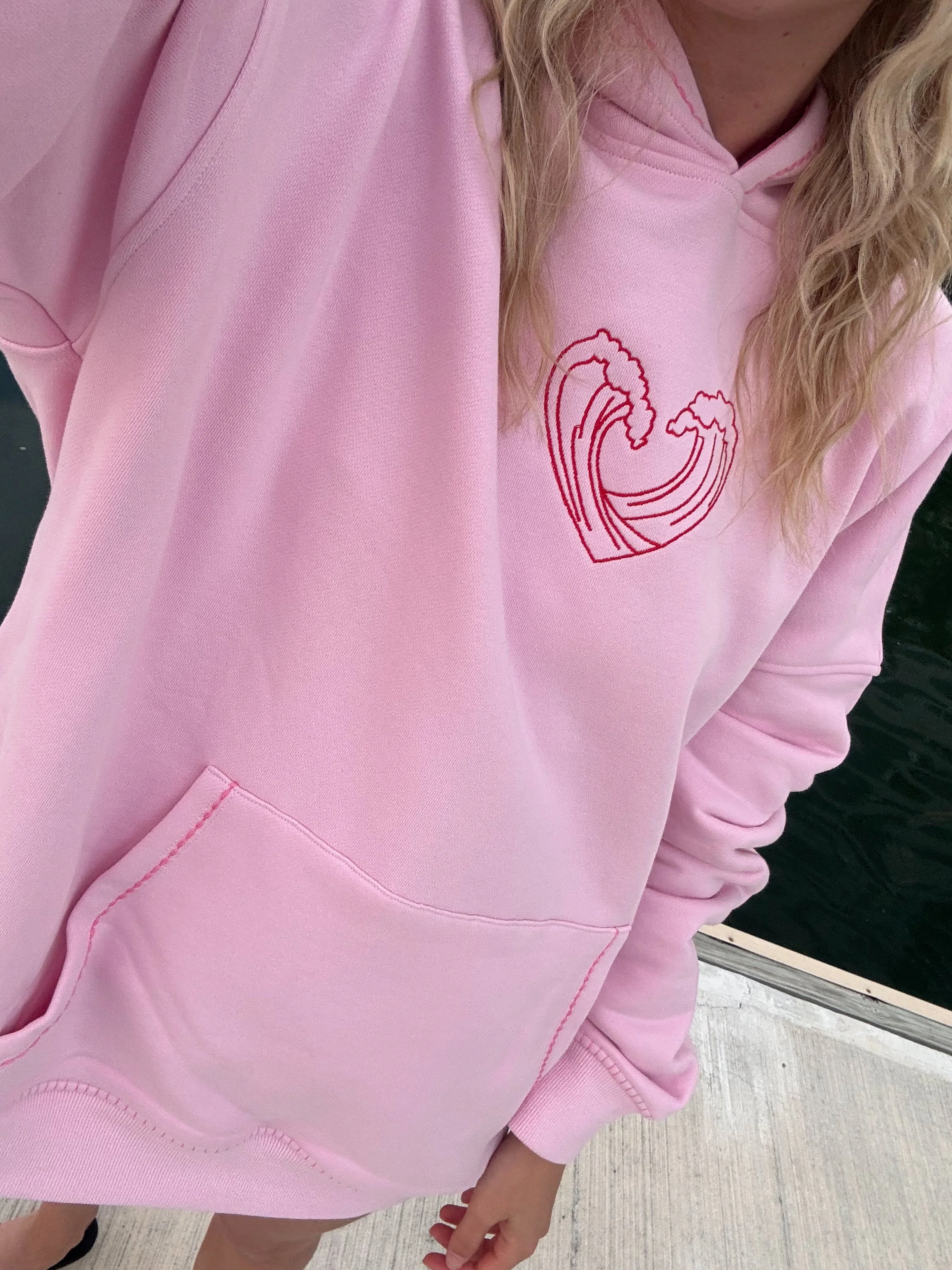 Bubblegum Pink Ocean Heart Stitched Hoodie - Image 4