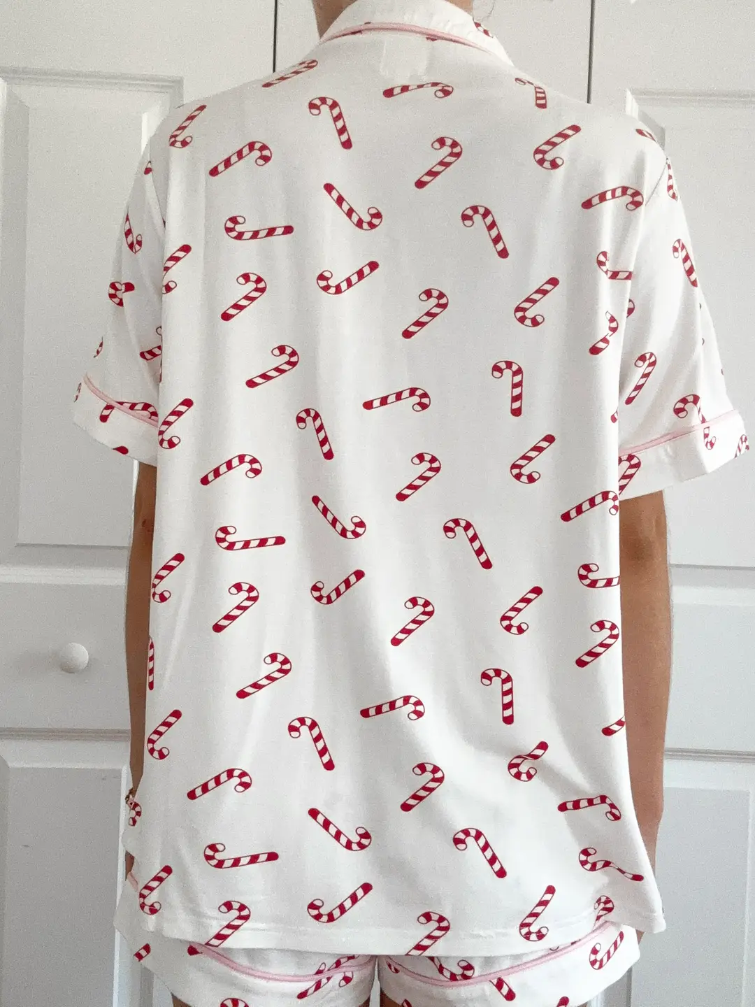 Candy Cane Holiday Christmas Short Sleeve Button Up Pajama Top - Image 9
