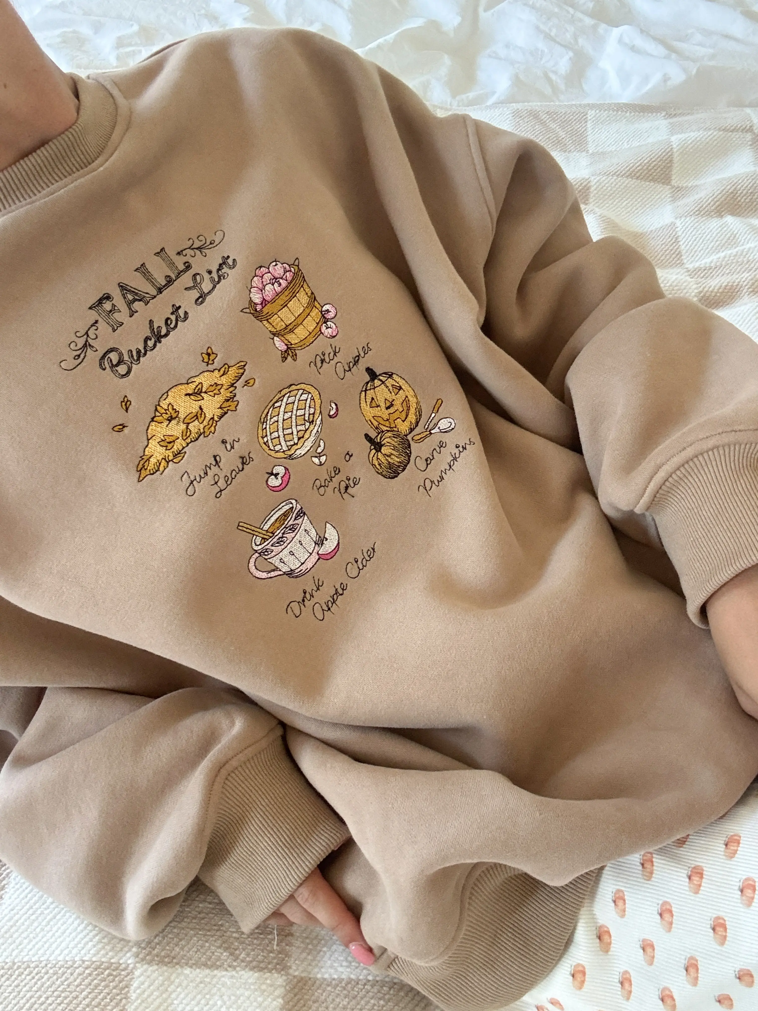 Cappuccino Autumn Fall Bucket List Embroidered Sweatshirt - Image 10