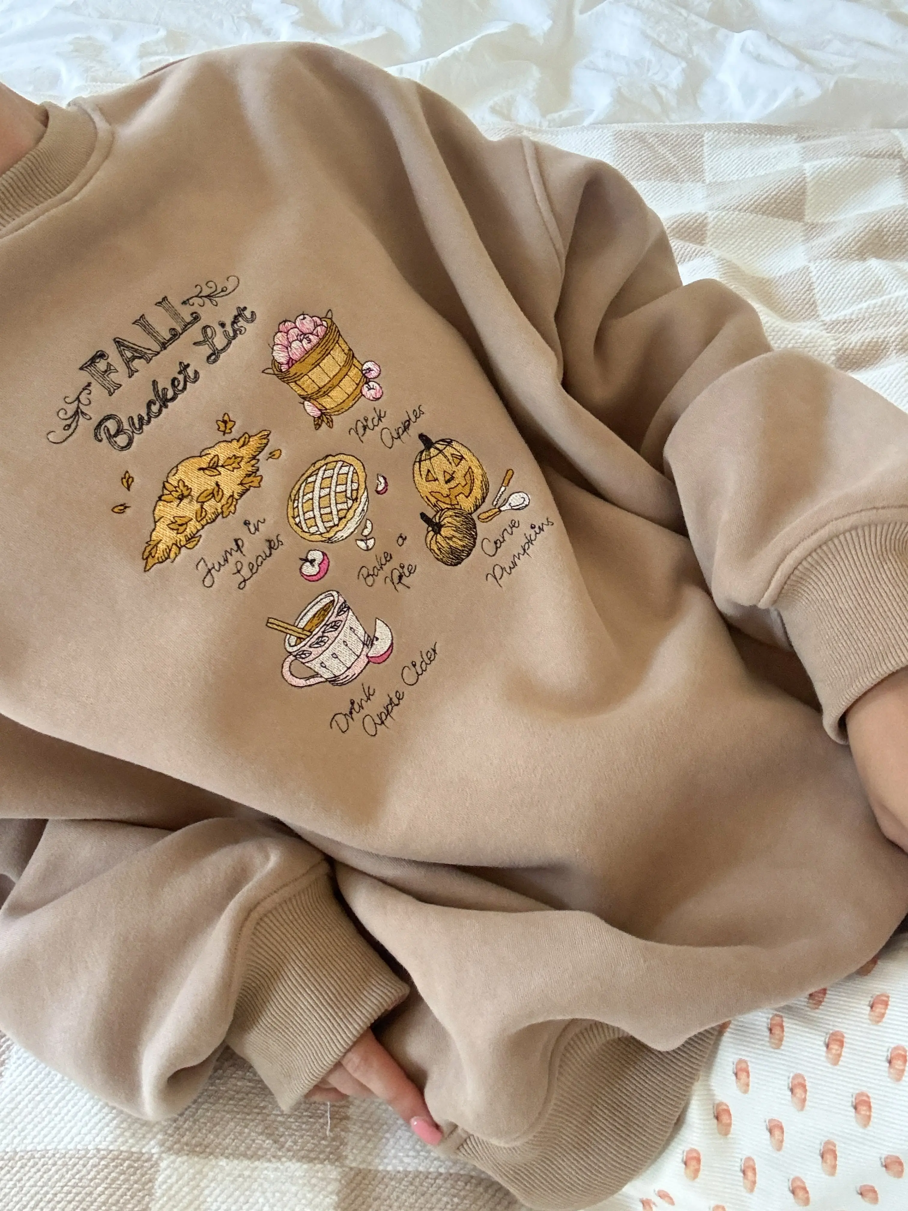 Cappuccino Autumn Fall Bucket List Embroidered Sweatshirt - Image 11