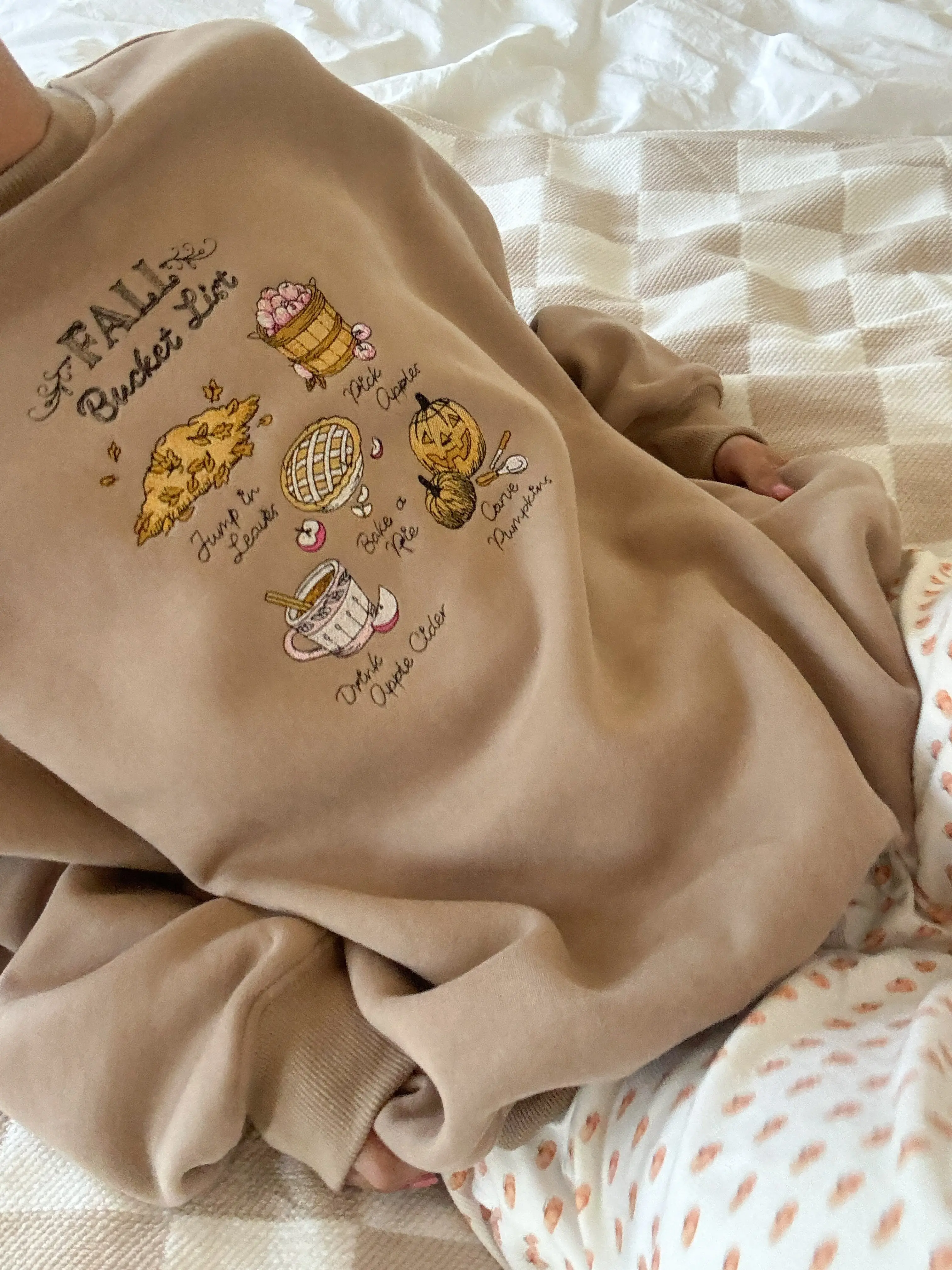 Cappuccino Autumn Fall Bucket List Embroidered Sweatshirt - Image 12