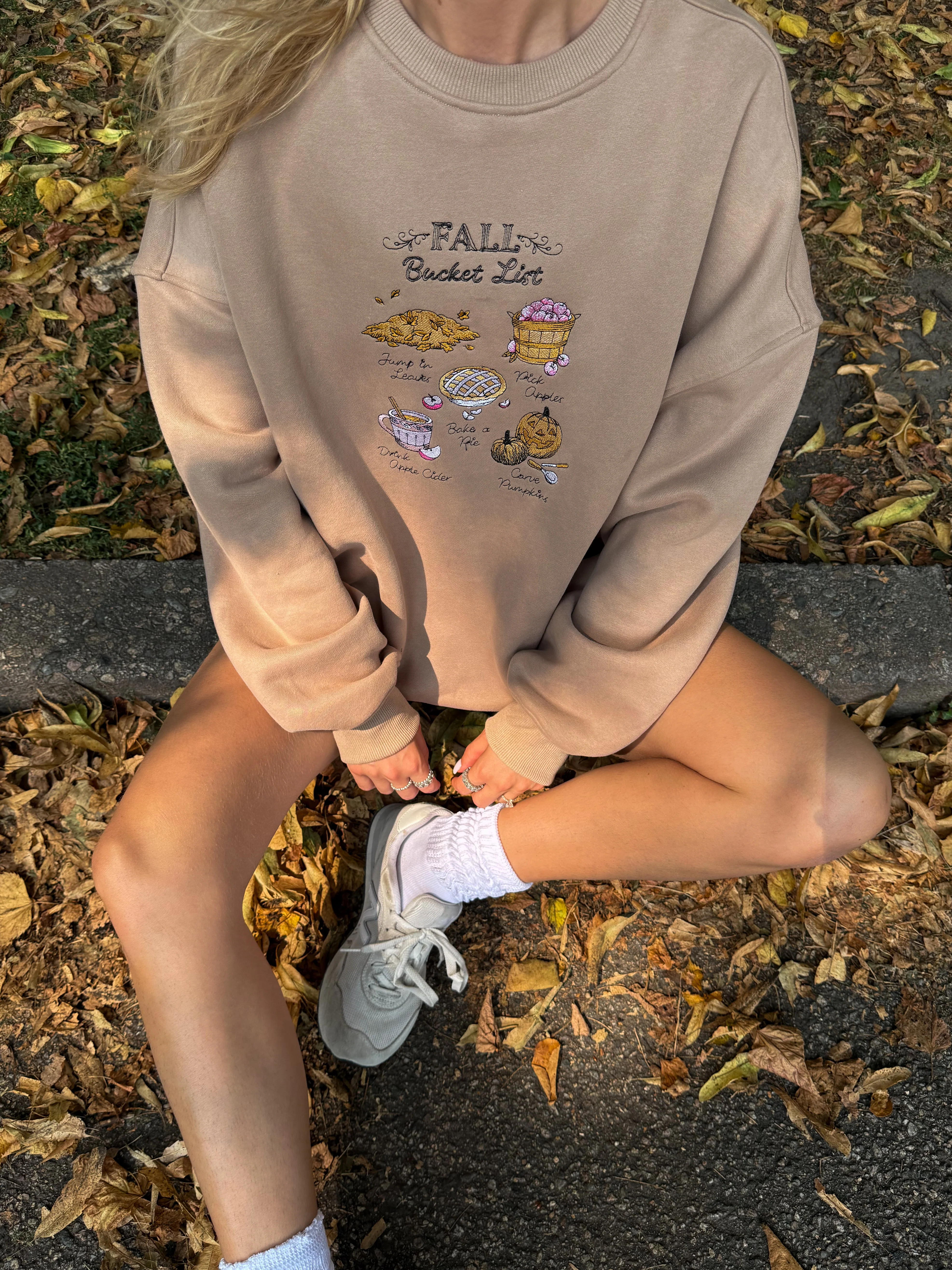 Cappuccino Autumn Fall Bucket List Embroidered Sweatshirt - Image 17