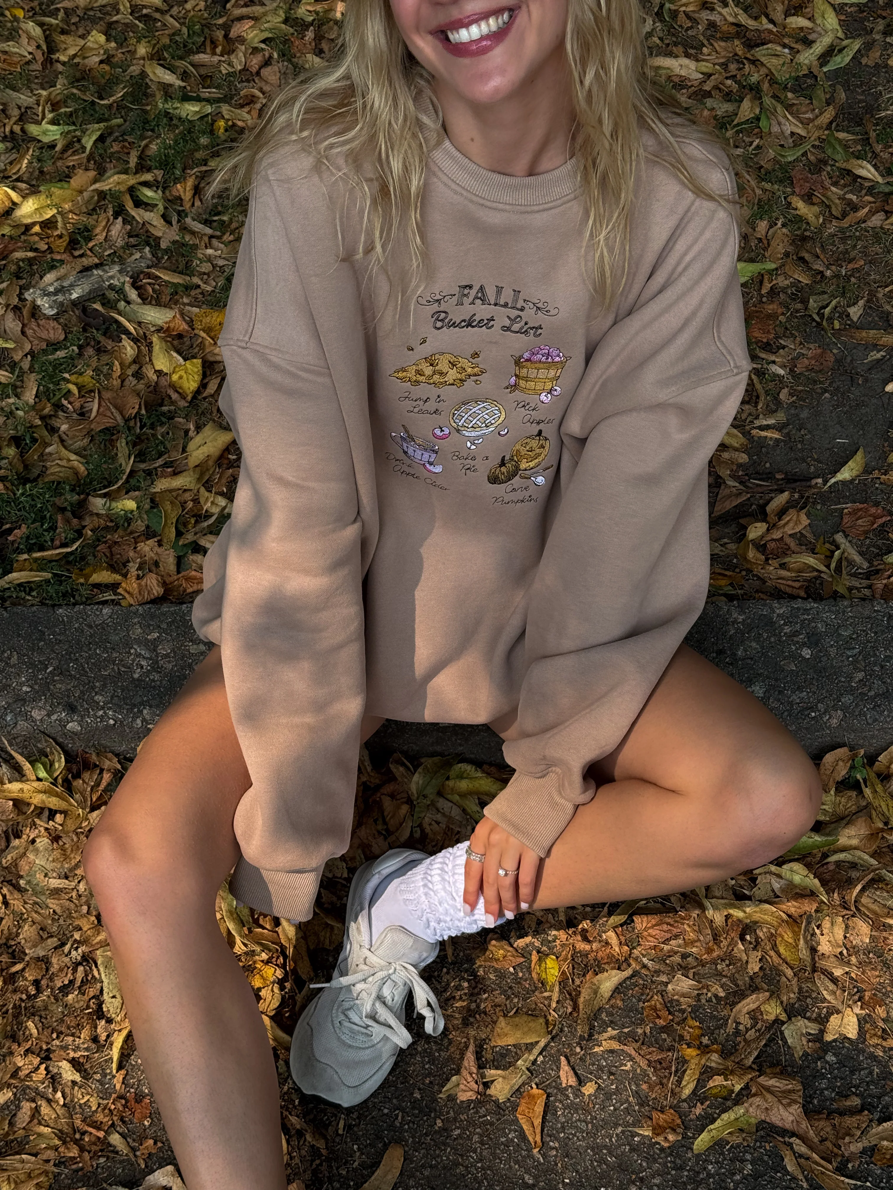 Cappuccino Autumn Fall Bucket List Embroidered Sweatshirt - Image 18