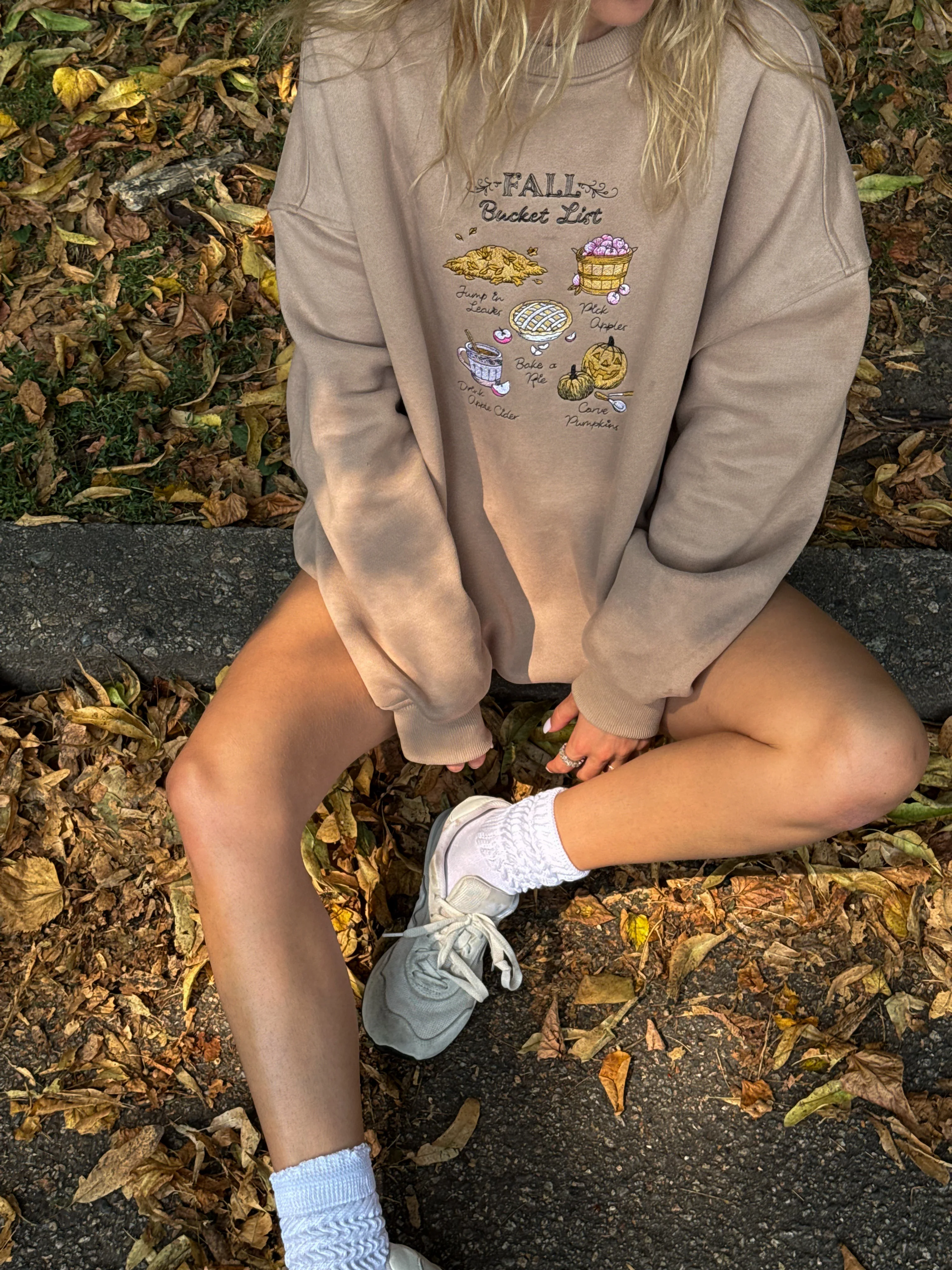 Cappuccino Autumn Fall Bucket List Embroidered Sweatshirt - Image 19